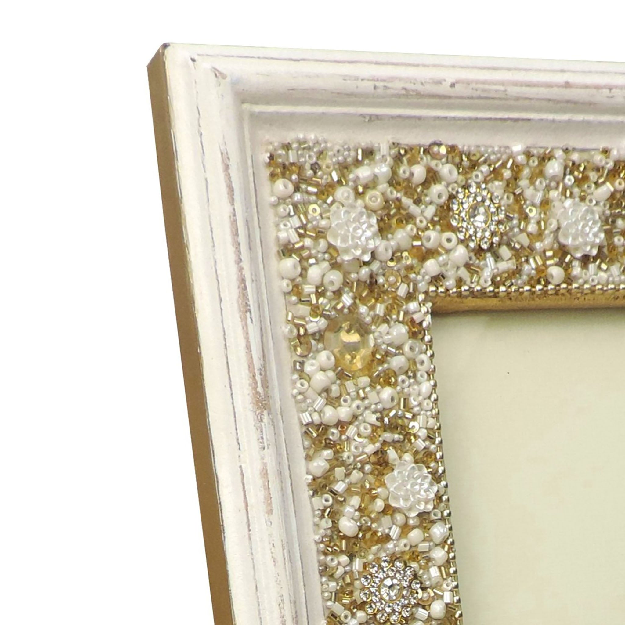 Just Bling It Beaded Photo Frame in White & Gold