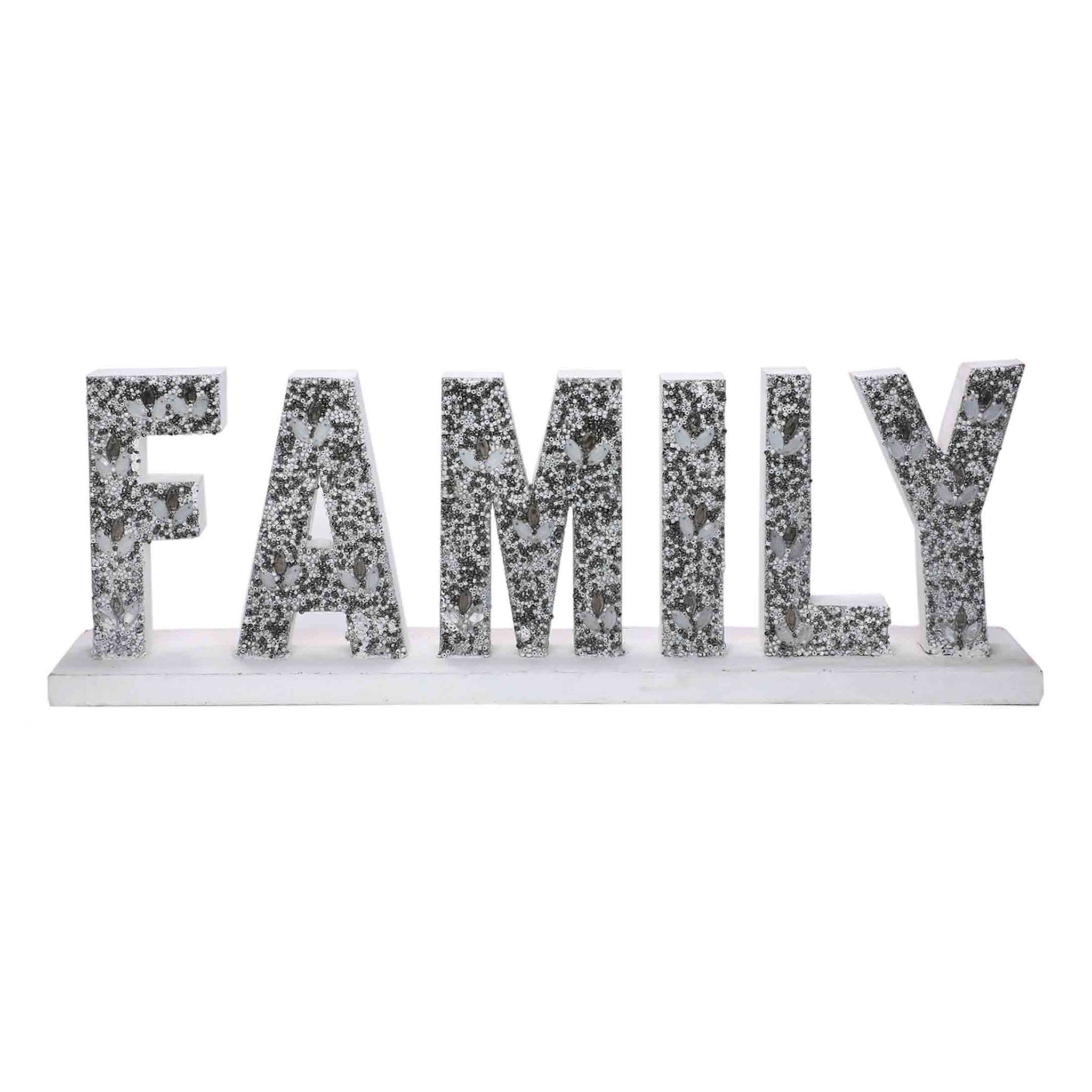 Sweet Talk Wood Sculpture FAMILY in White & Silver