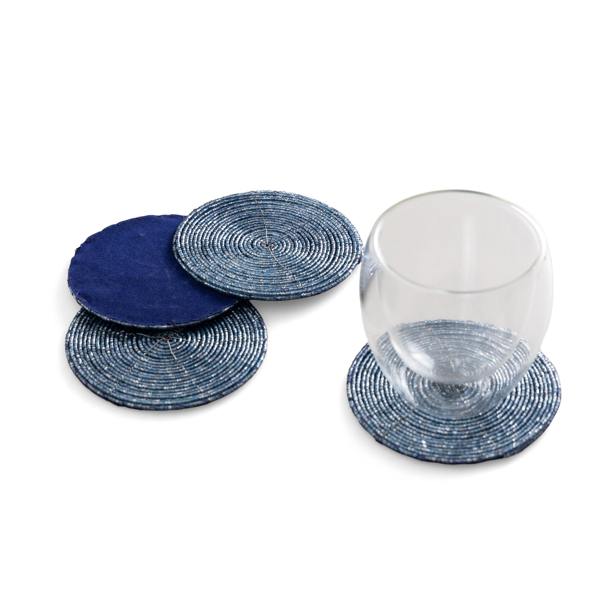 Glass Bead Coaster in Light Blue, Set of 4