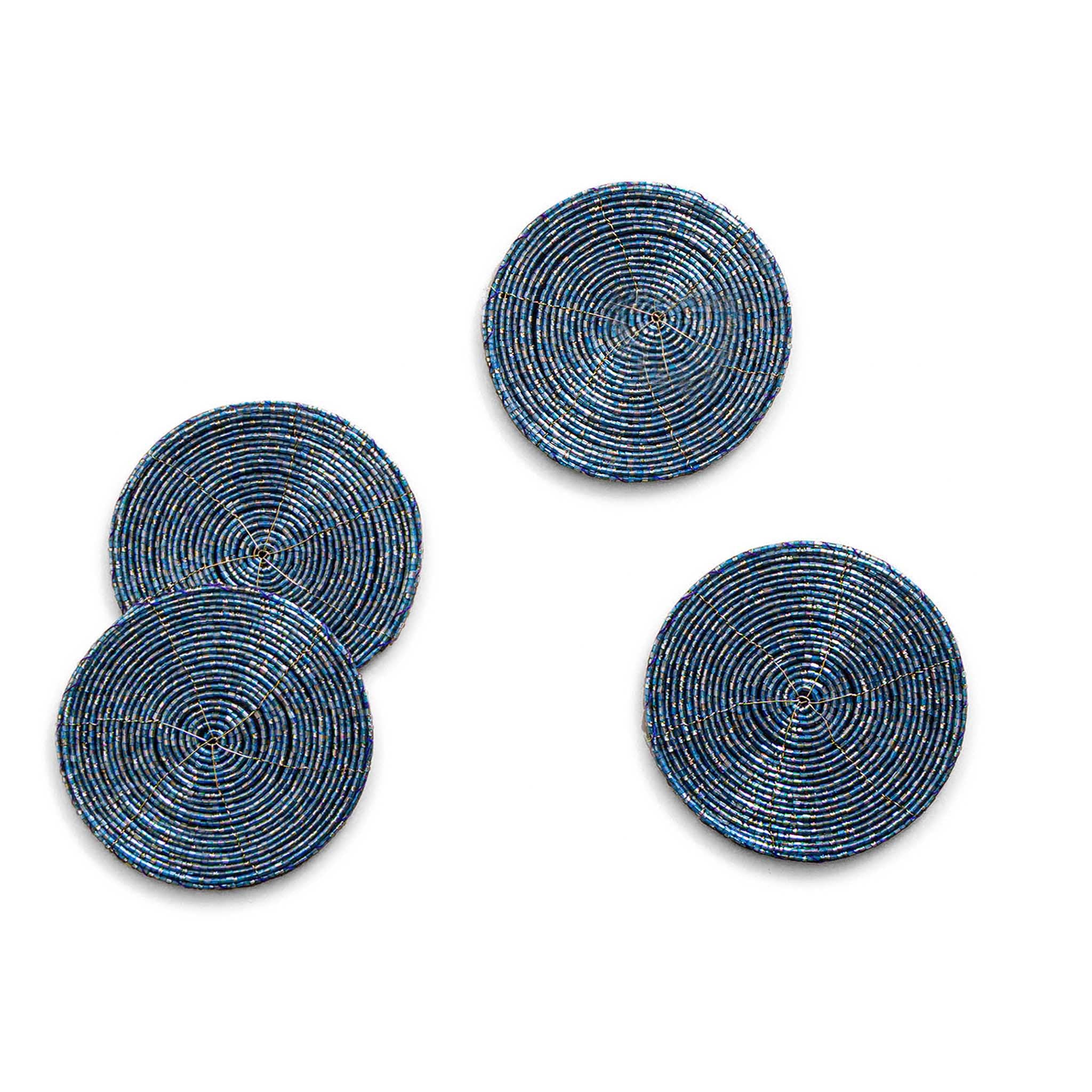 Glass Bead Coaster in Light Blue, Set of 4