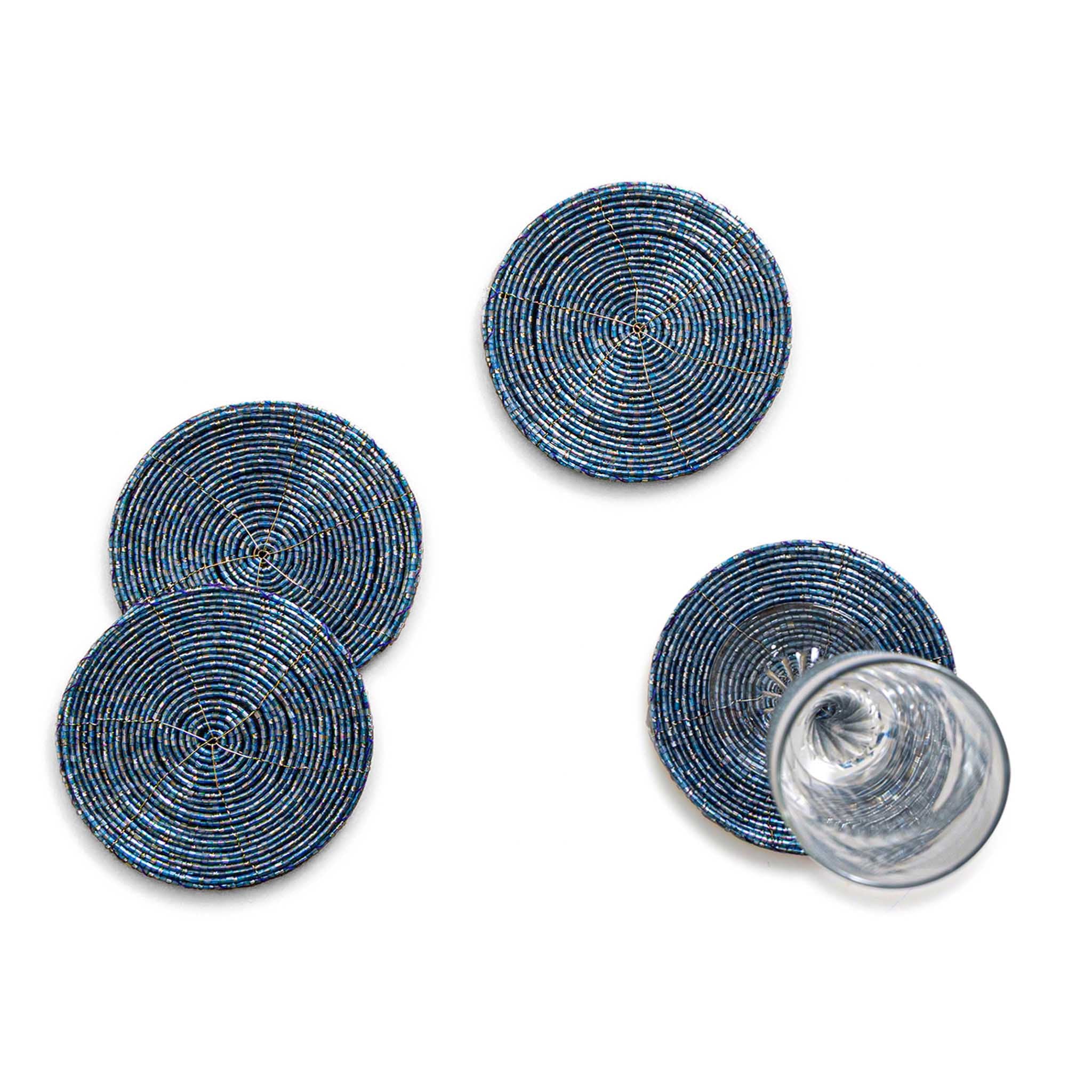 Glass Bead Coaster in Light Blue, Set of 4
