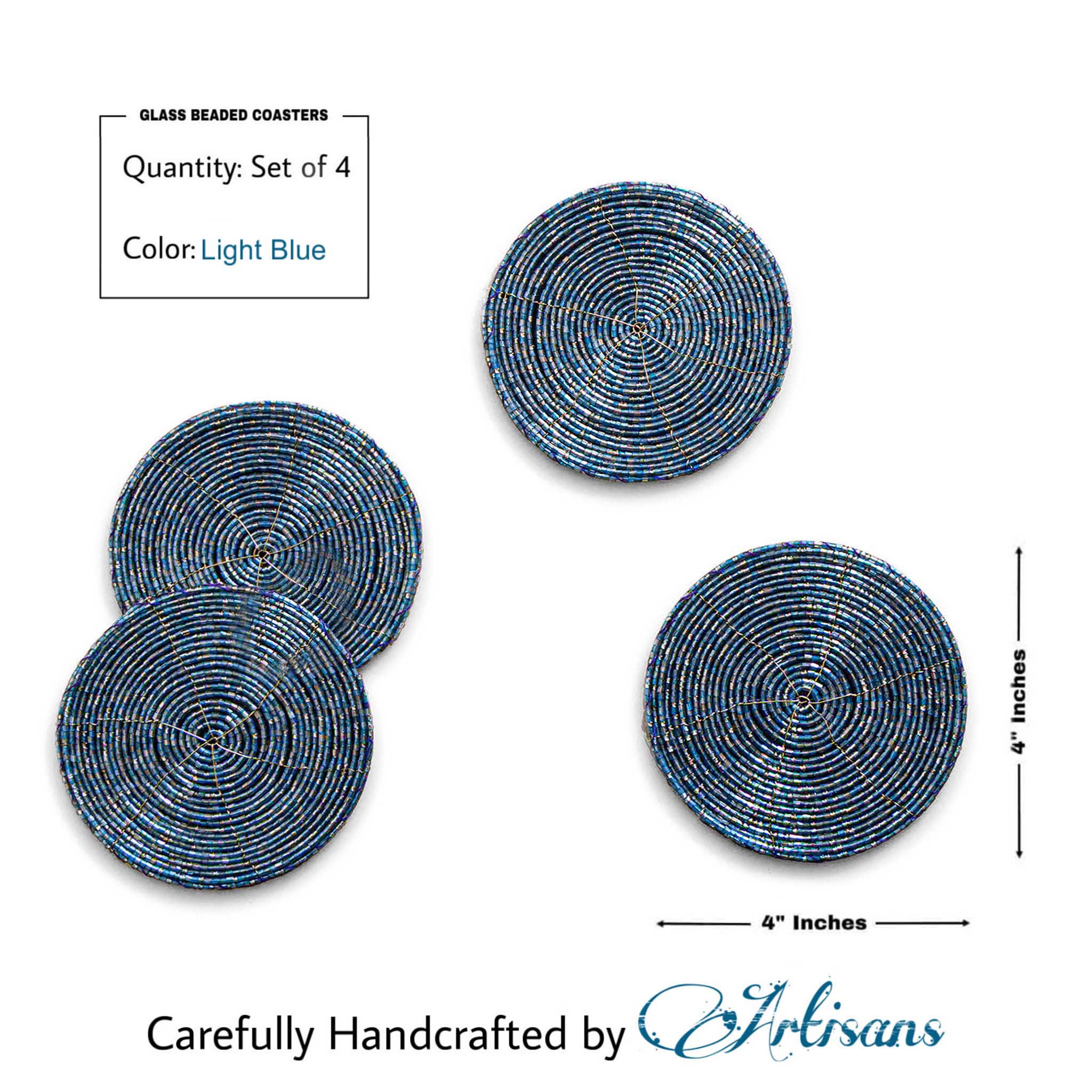 Glass Bead Coaster in Light Blue, Set of 4