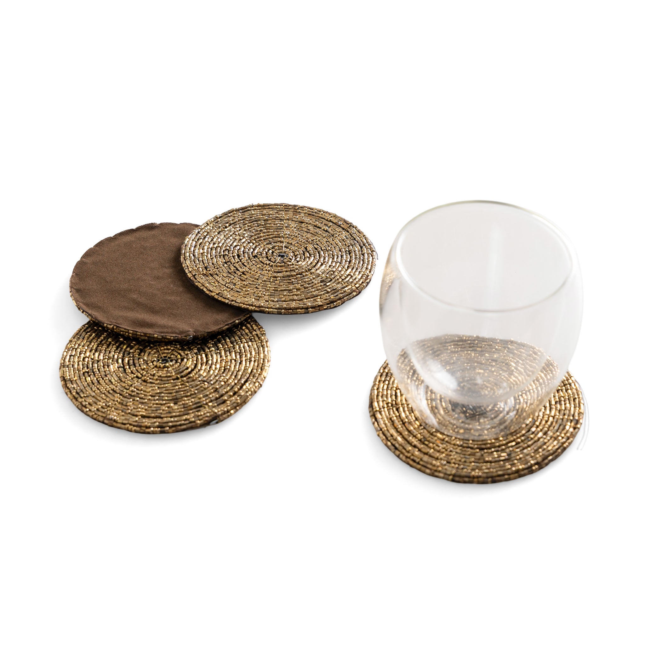 Glass Bead Coaster in Antique Gold, Set of 4