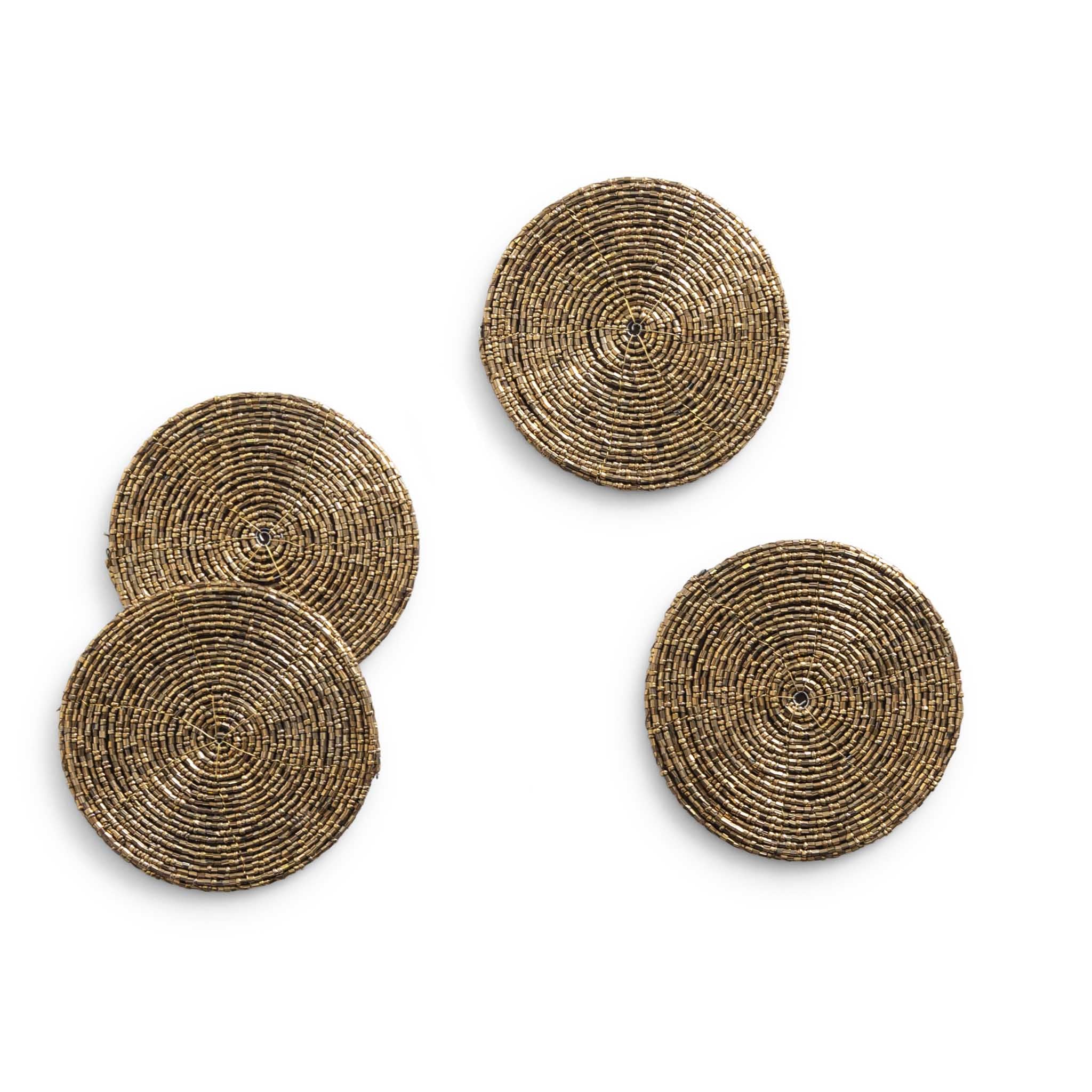Glass Bead Coaster in Antique Gold, Set of 4