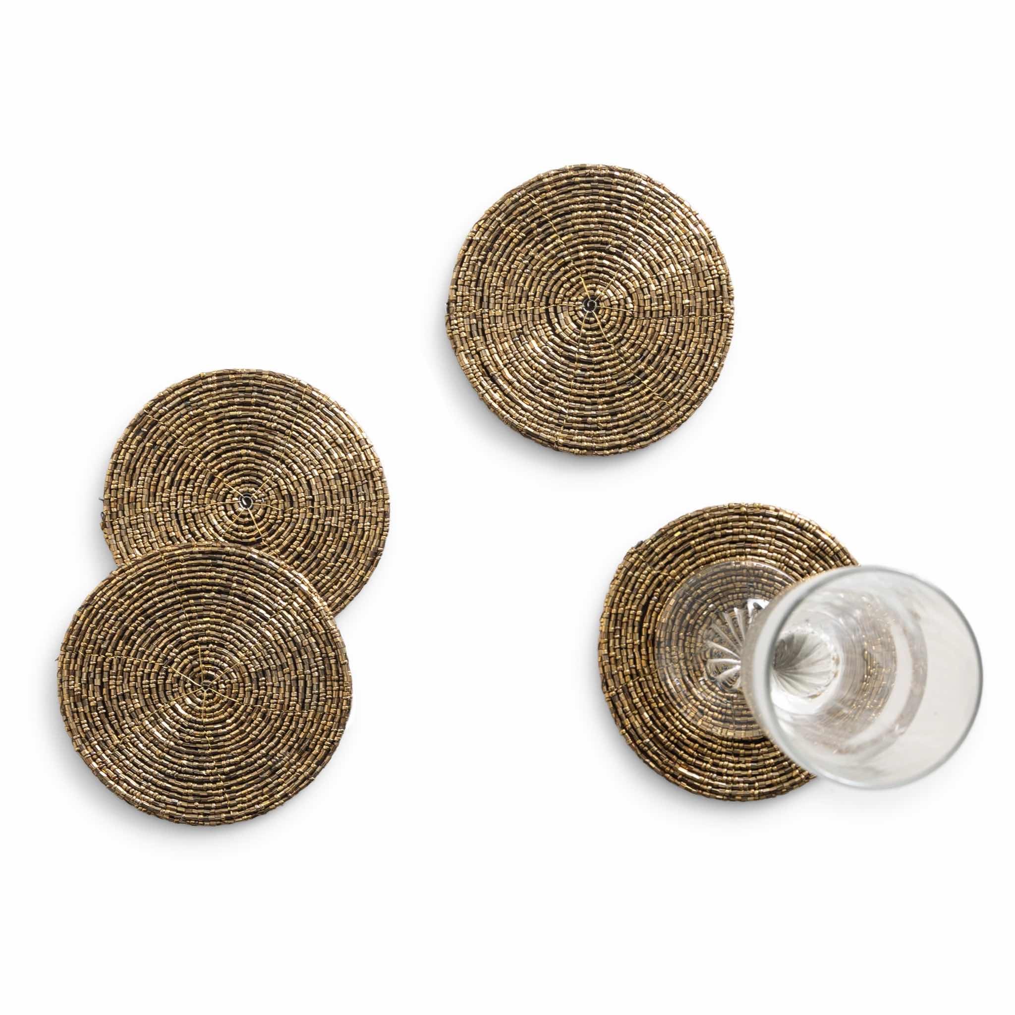 Glass Bead Coaster in Antique Gold, Set of 4
