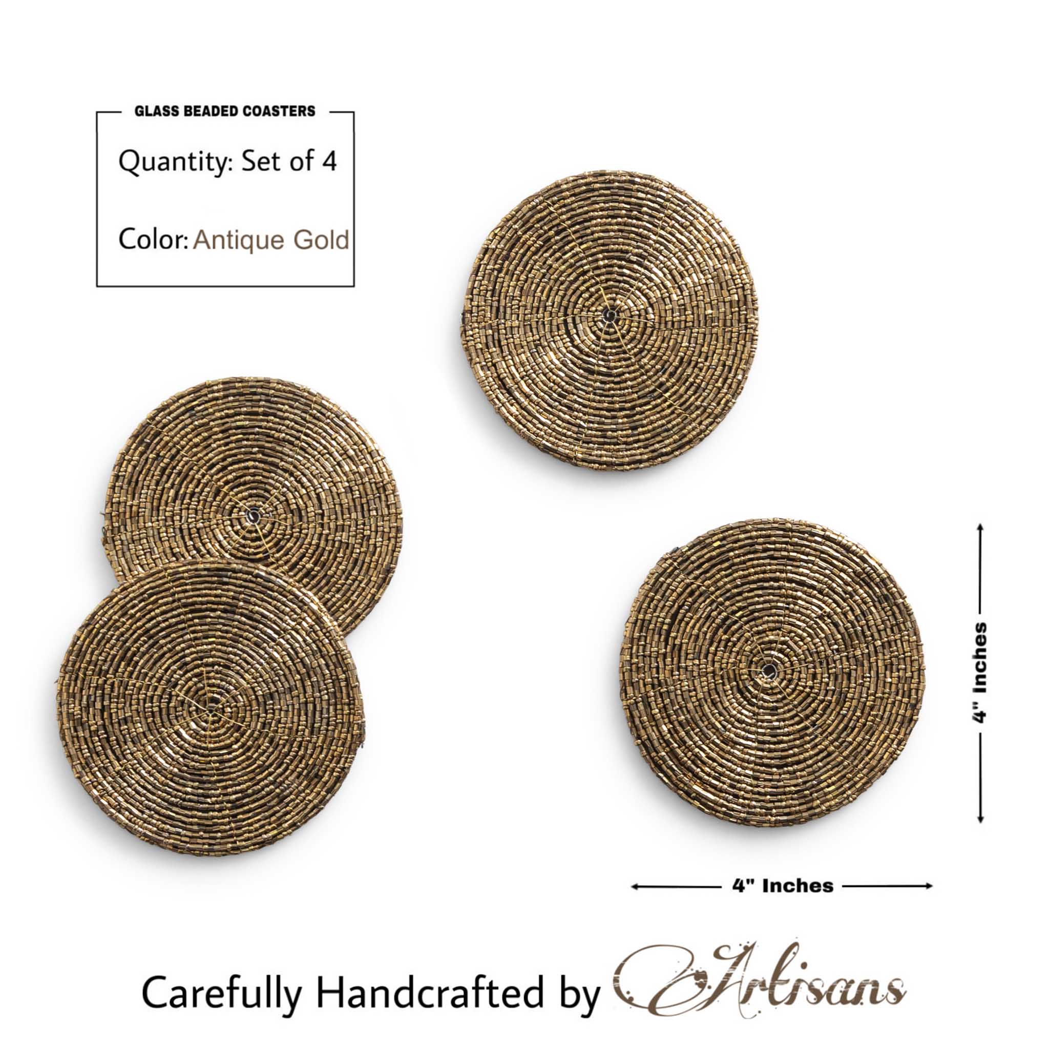 Glass Bead Coaster in Antique Gold, Set of 4