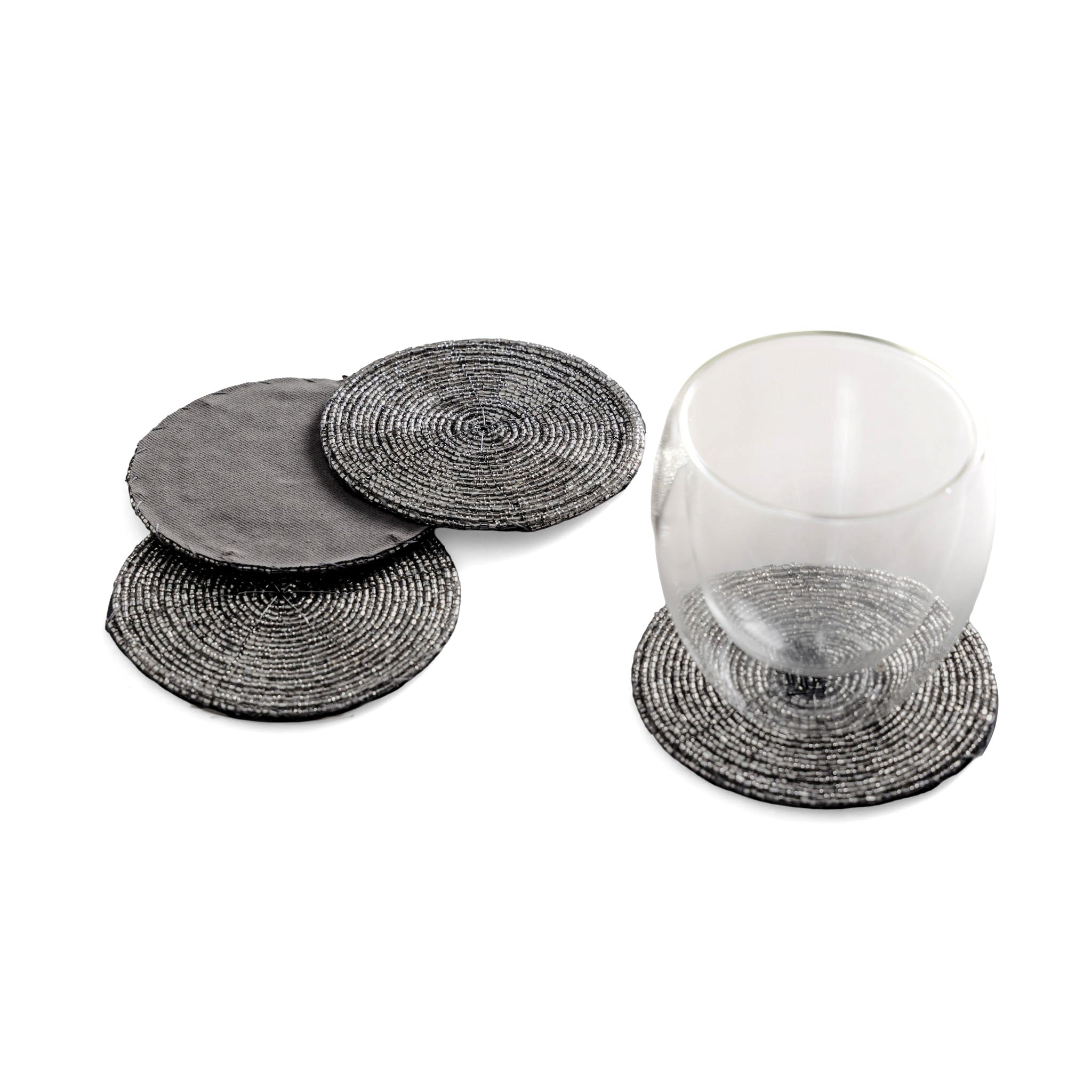 Glass Bead Coaster in Smoke, Set of 4