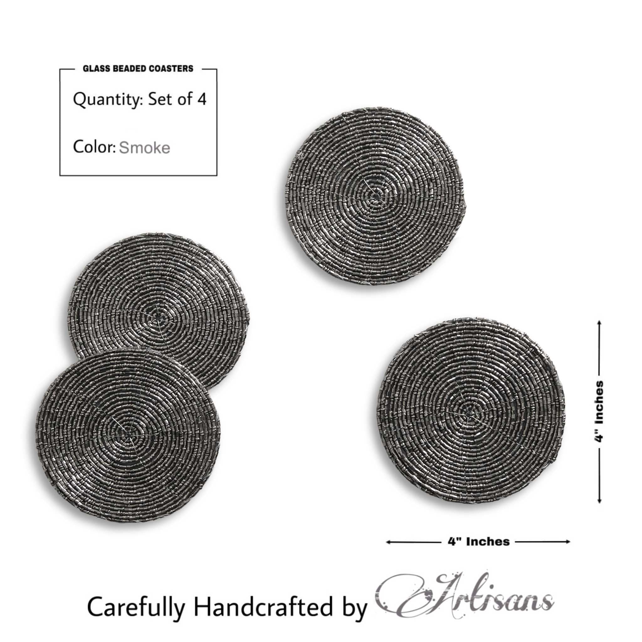 Glass Bead Coaster in Smoke, Set of 4