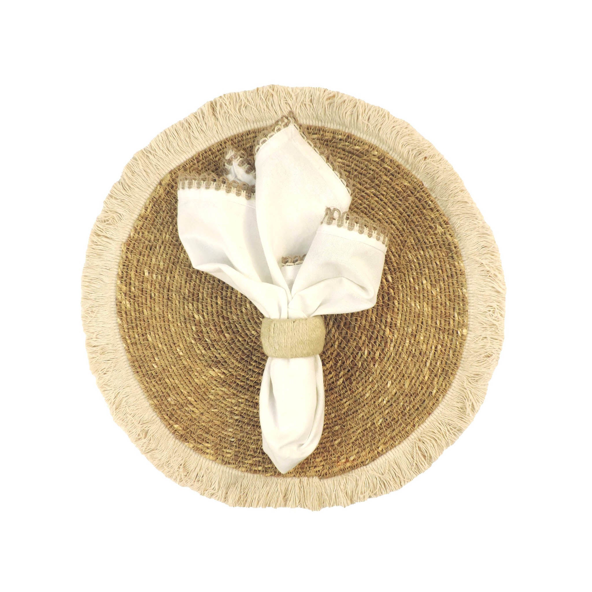 Jute Fringed Edge Placemat in Natural White, Set of 2/4