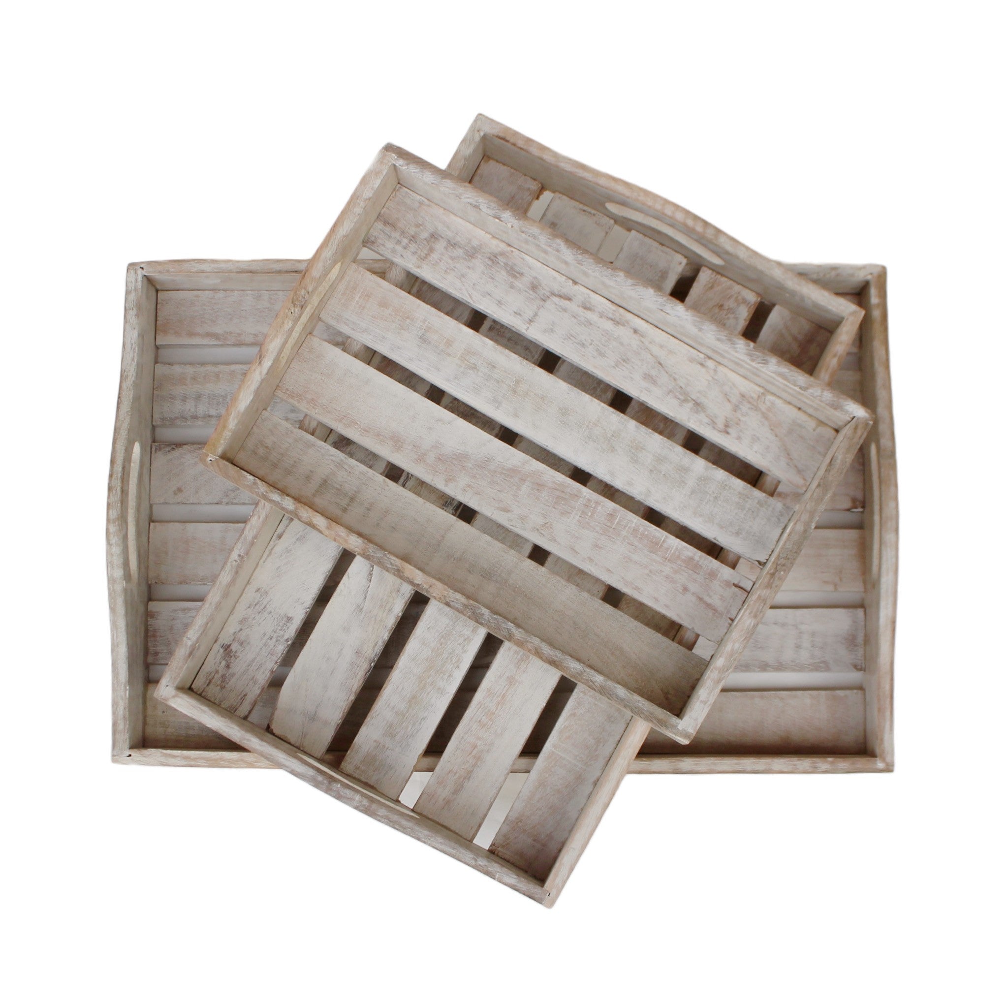 Handmade Barn Wood Serving Tray in White, Set of 3