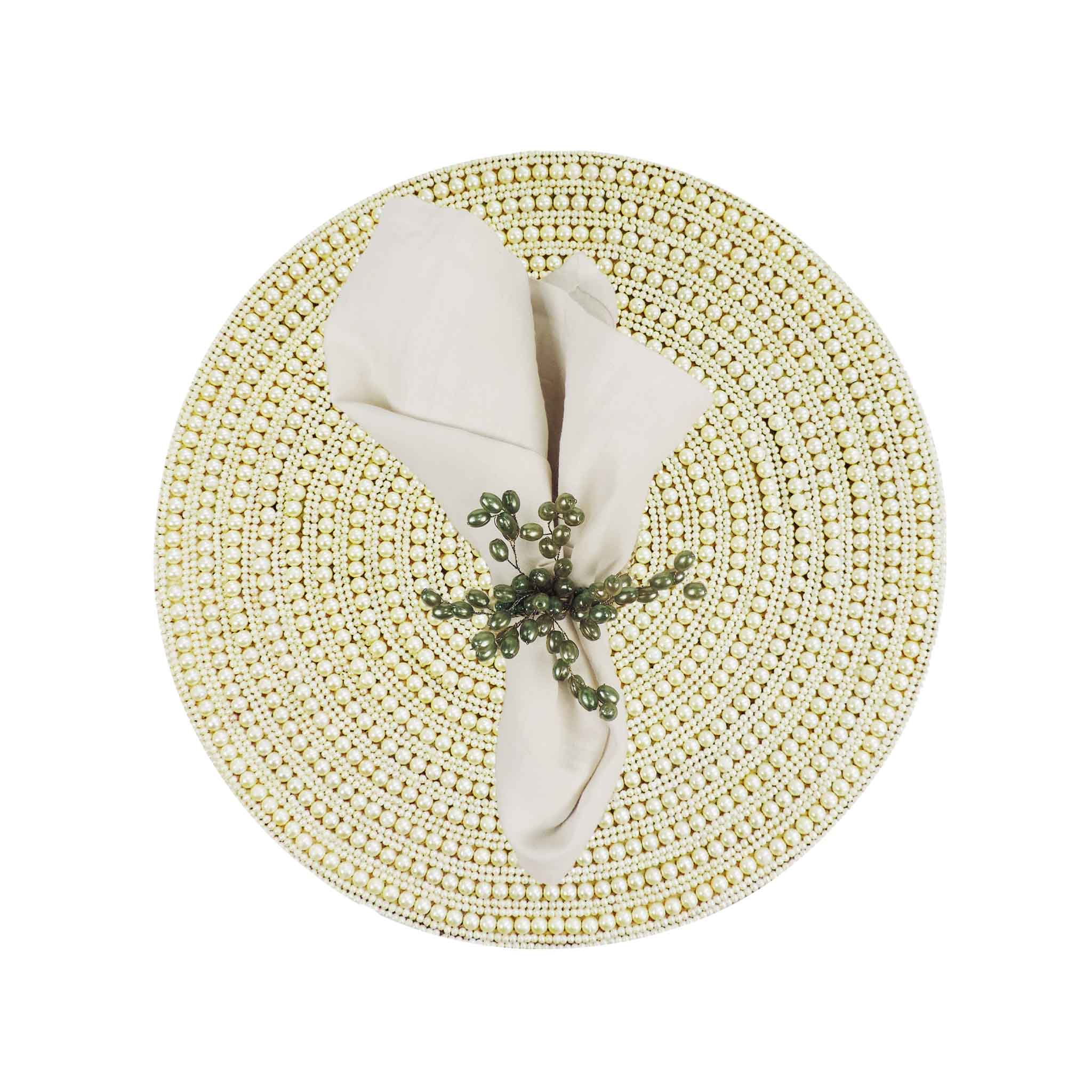 Whirl Bead Embroidered Placemat in Cream, Set of 2