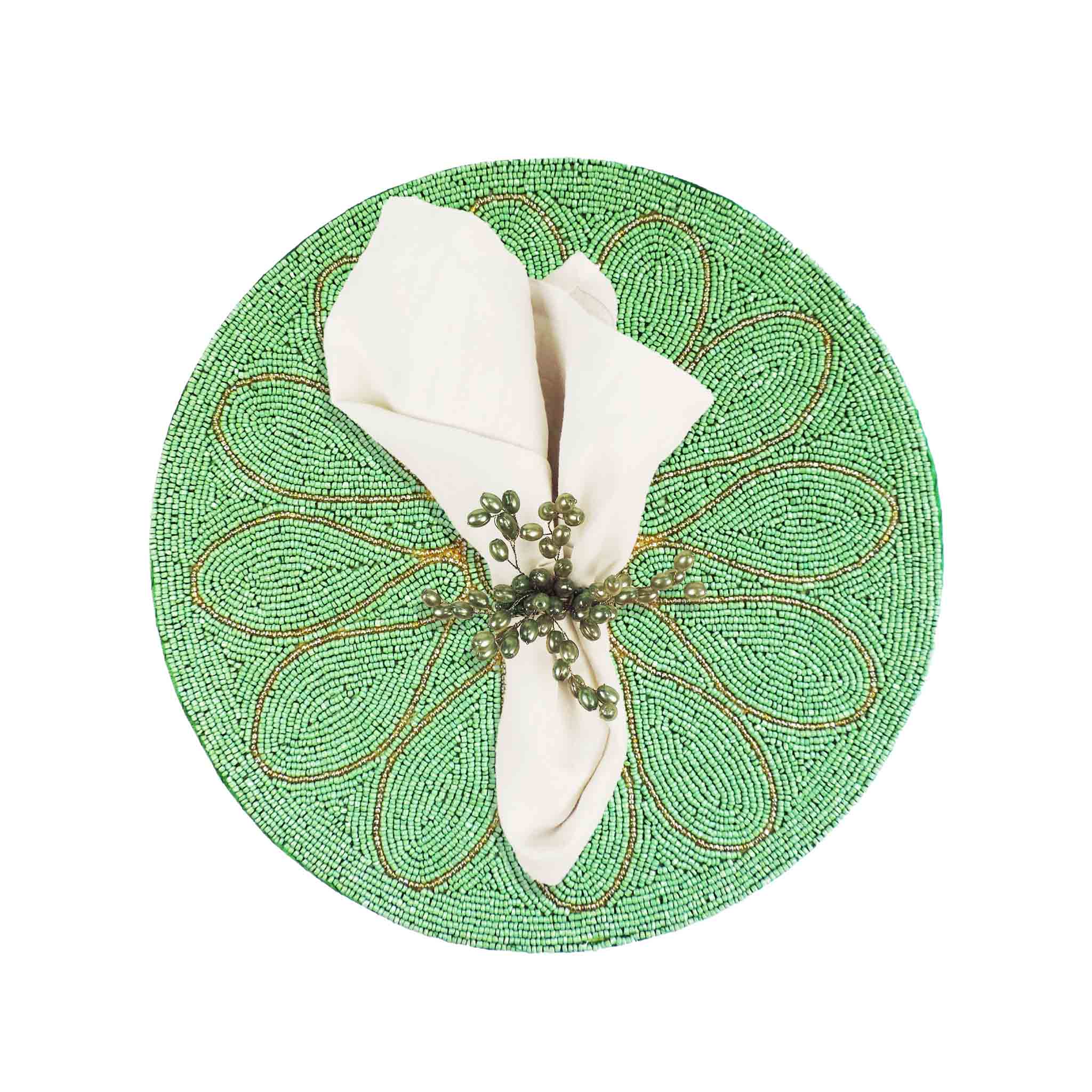 Petal Impressions Beaded Placemat in Pale Green, Set of 2