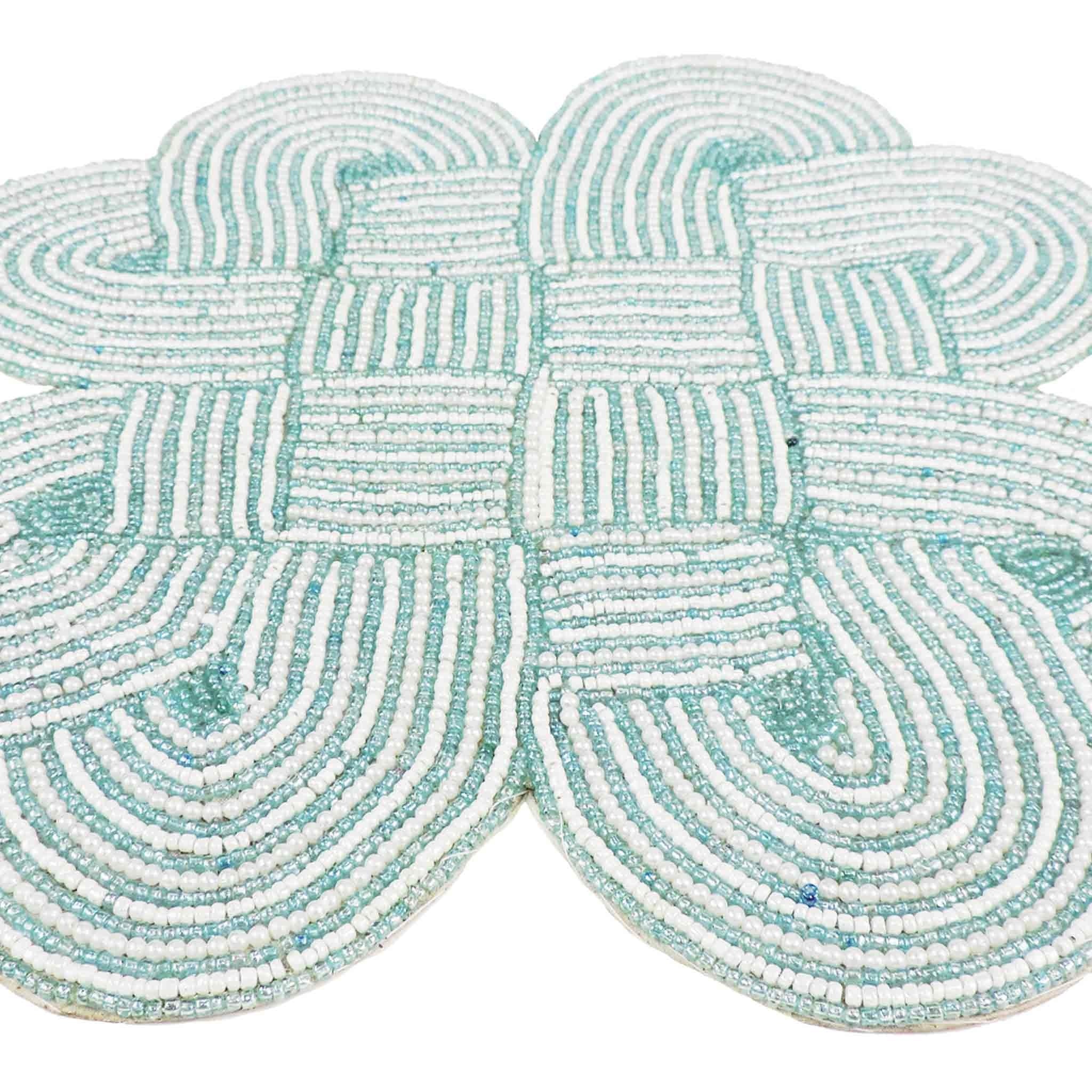 Celtic Knot Beaded Placemat in Light Teal & Cream, Set of 2