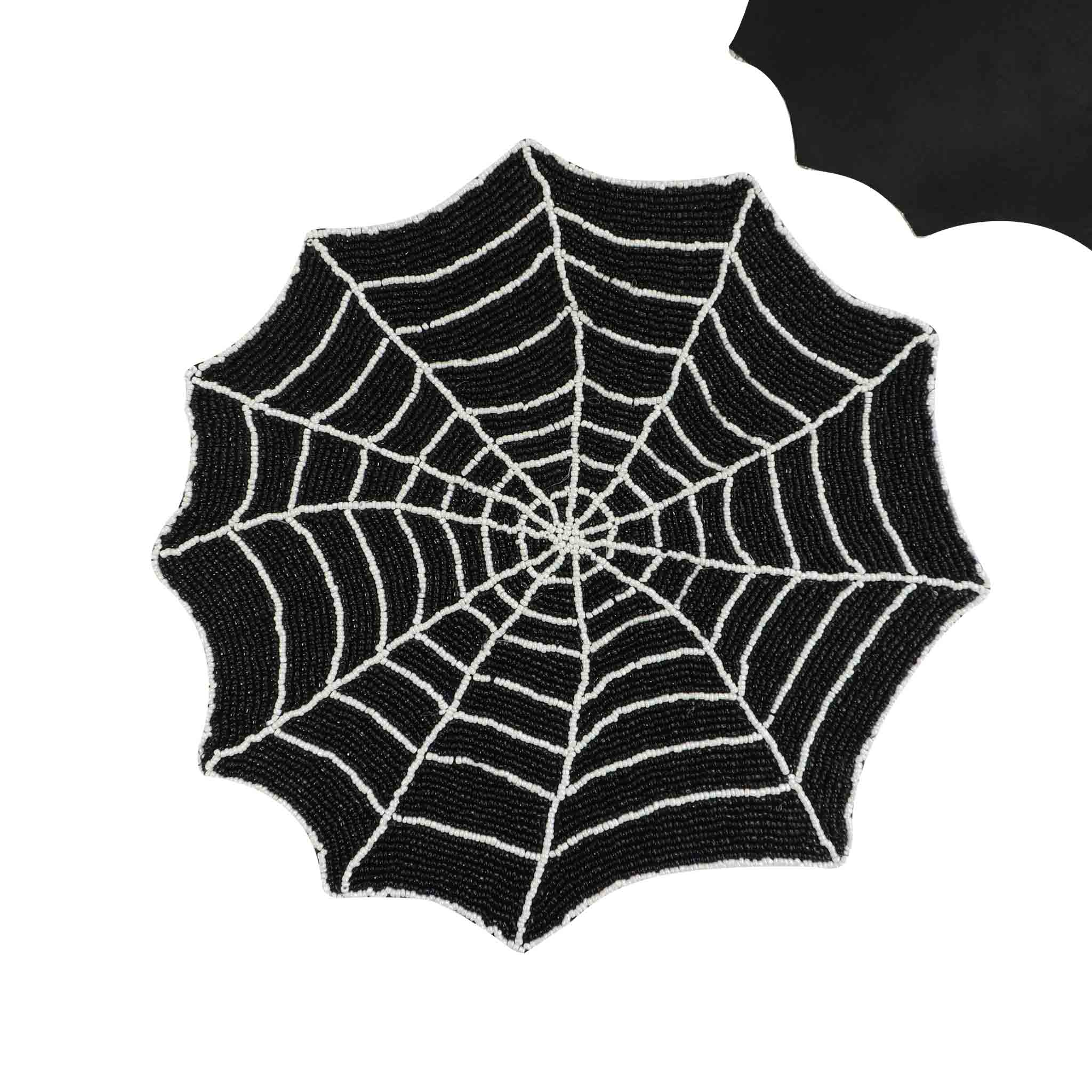 Spiderweb Halloween Bead Placemat in Black, Set of 2