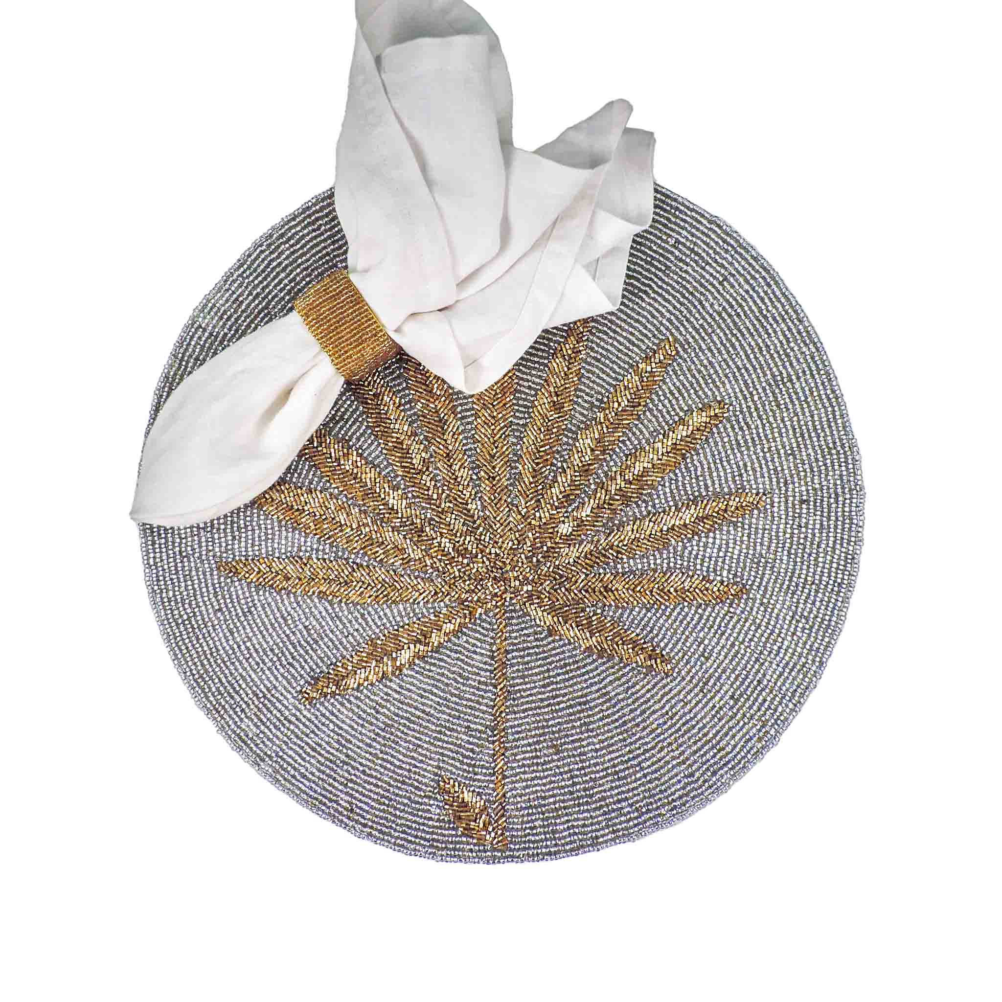 I Be-Leaf Beaded Placemat in Grey & Gold, Set of 2