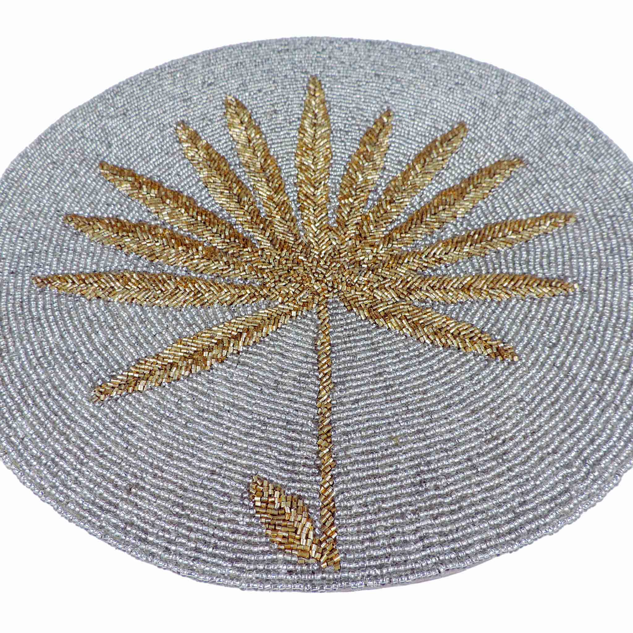 I Be-Leaf Beaded Placemat in Grey & Gold, Set of 2