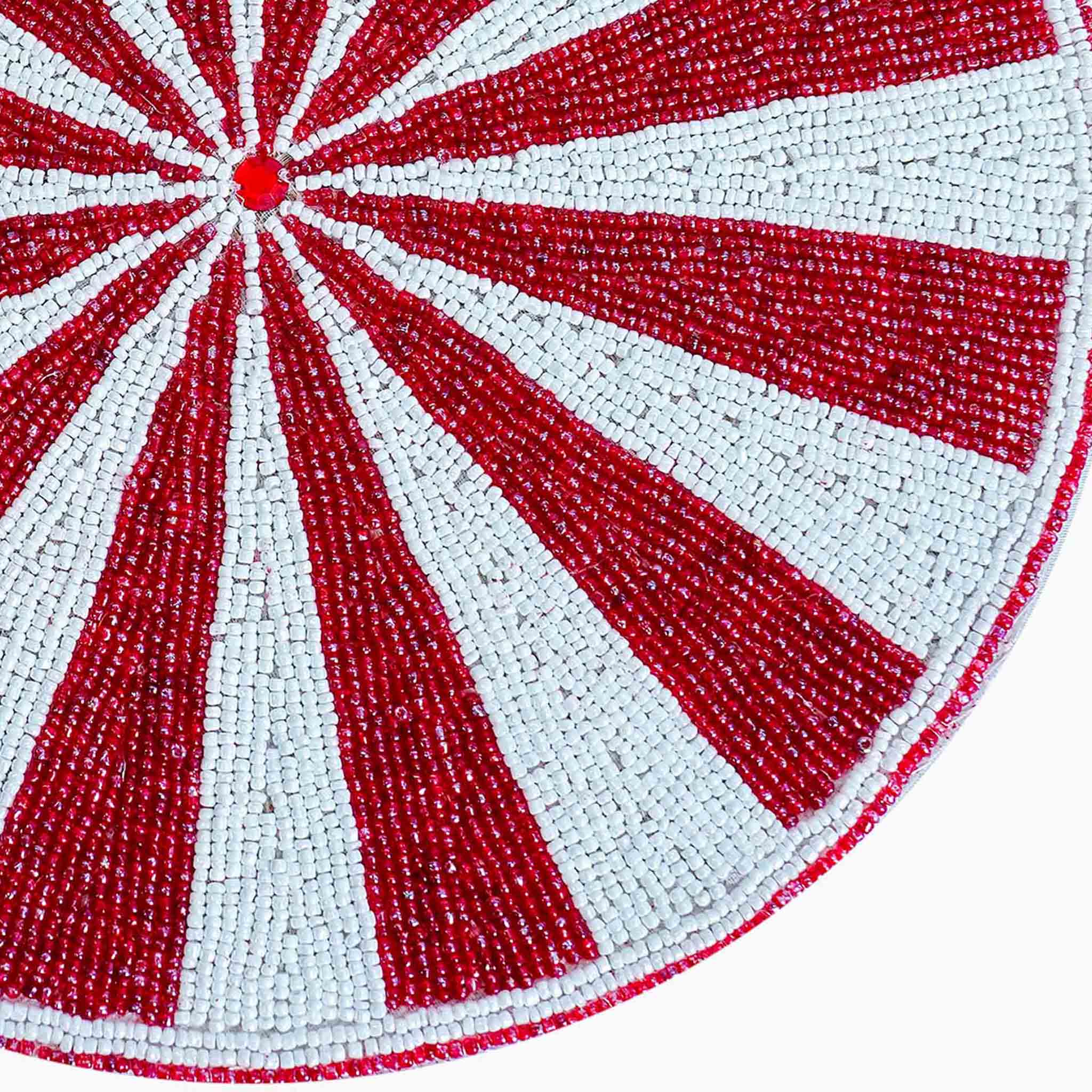 Mint Candy Beaded Christmas Placemat in  Red & White, Set 2