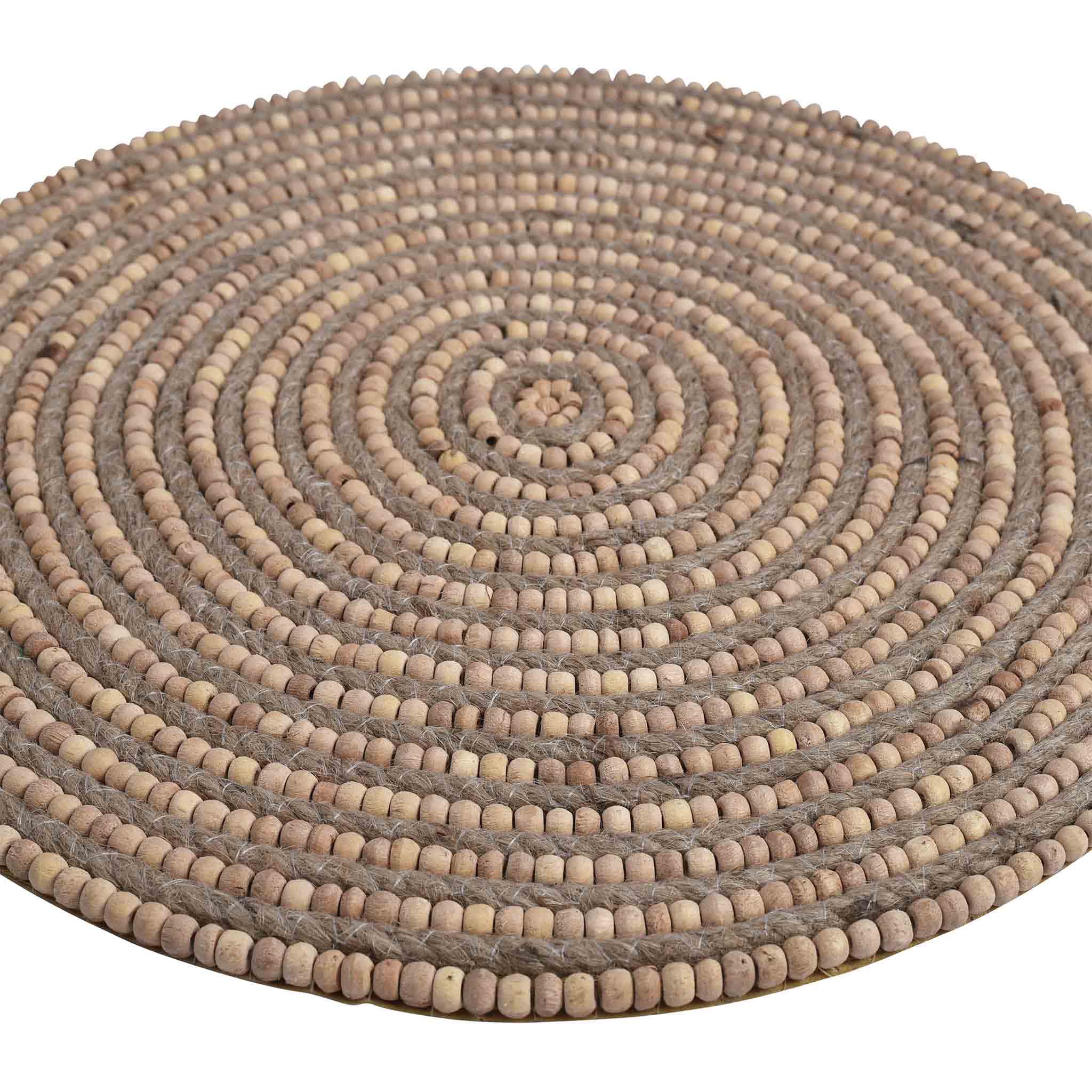 Braided Natural Jute & Wood Beaded Placemat, Set of 2