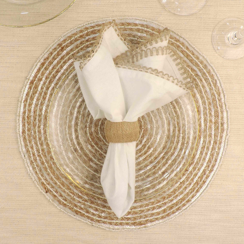 Braided Natural Jute Beaded Table Setting for 4 - Beige