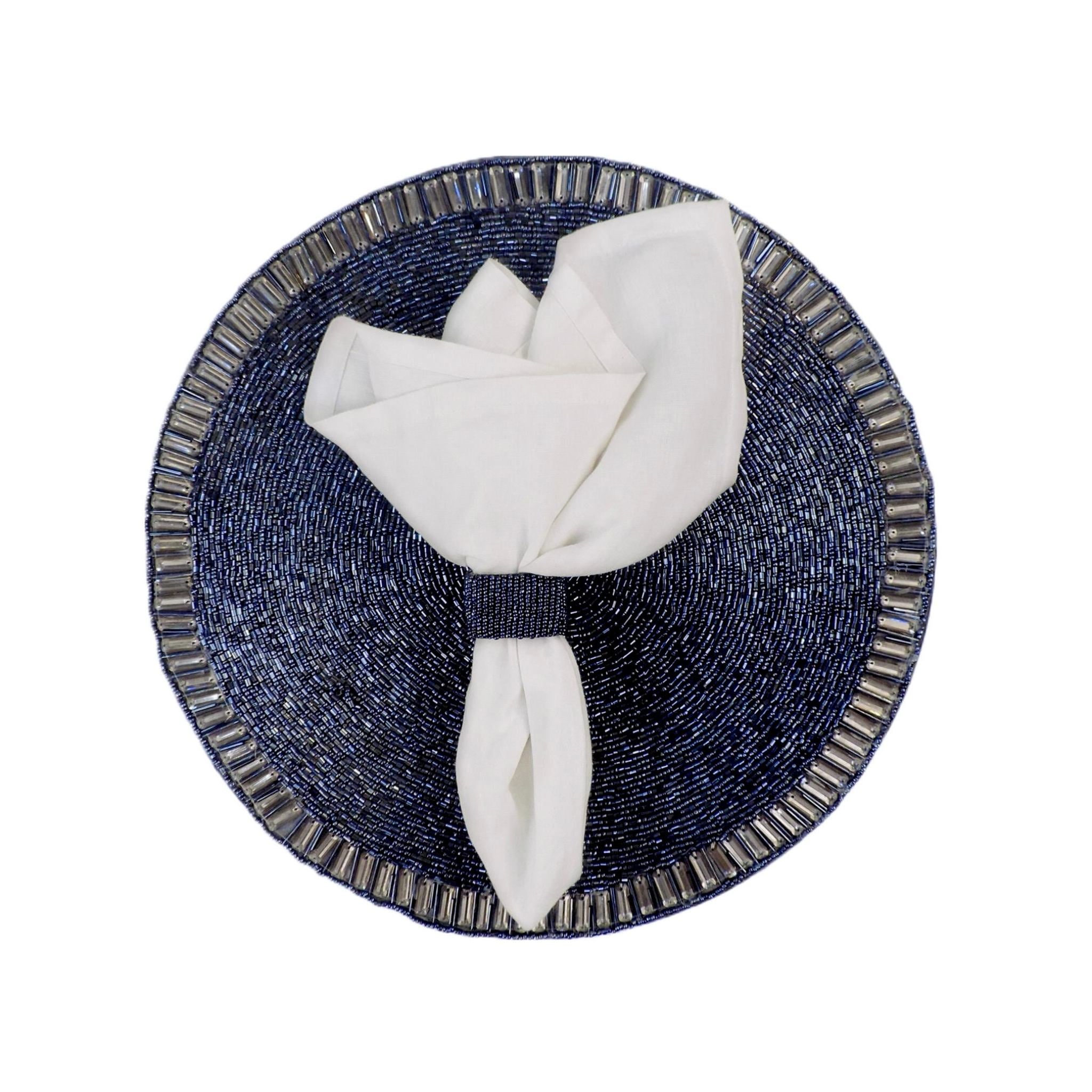 Glam Crystal Beaded Placemat in Luster Blue, Set of 2