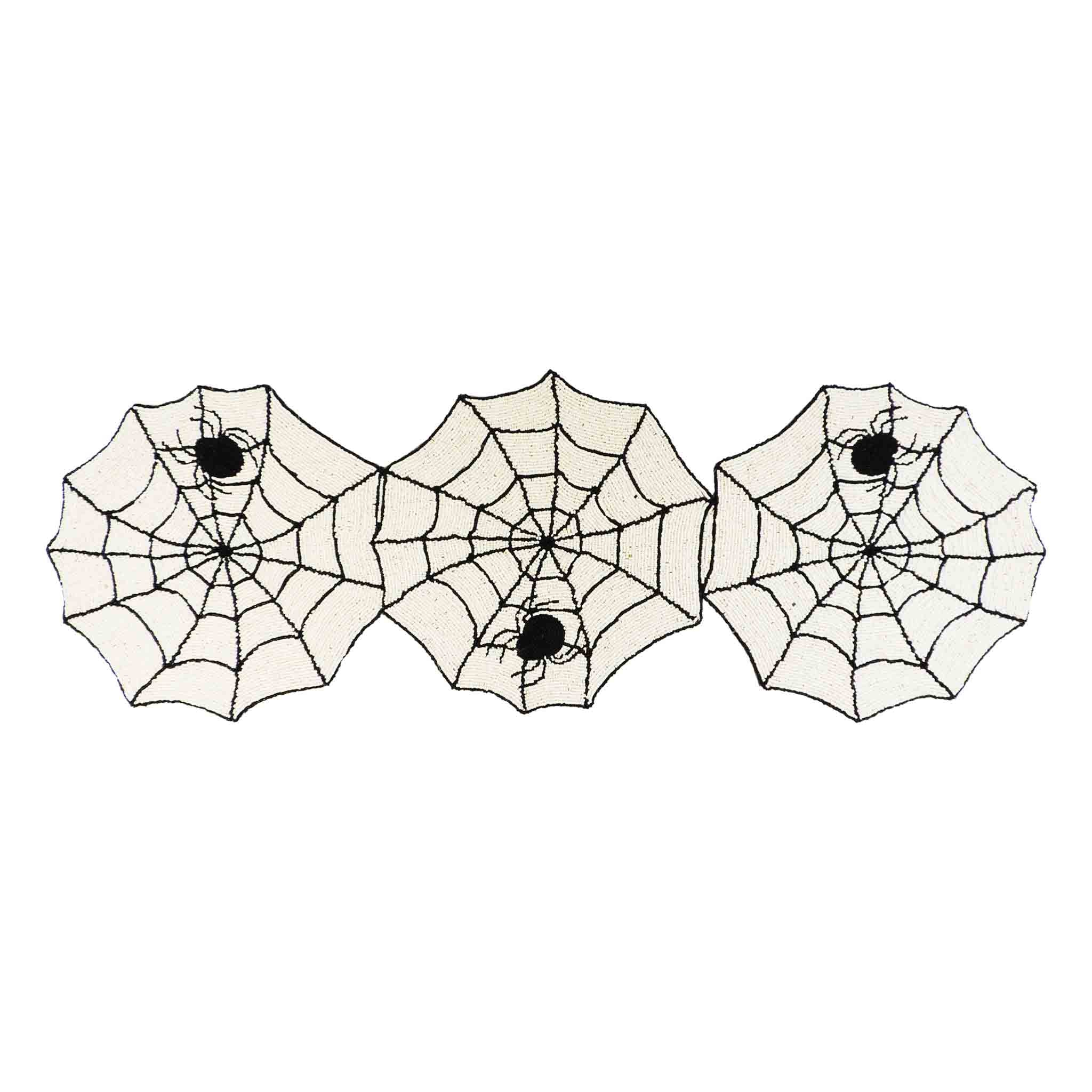 Spiderweb Halloween Bead Table Runner in Cream & Black