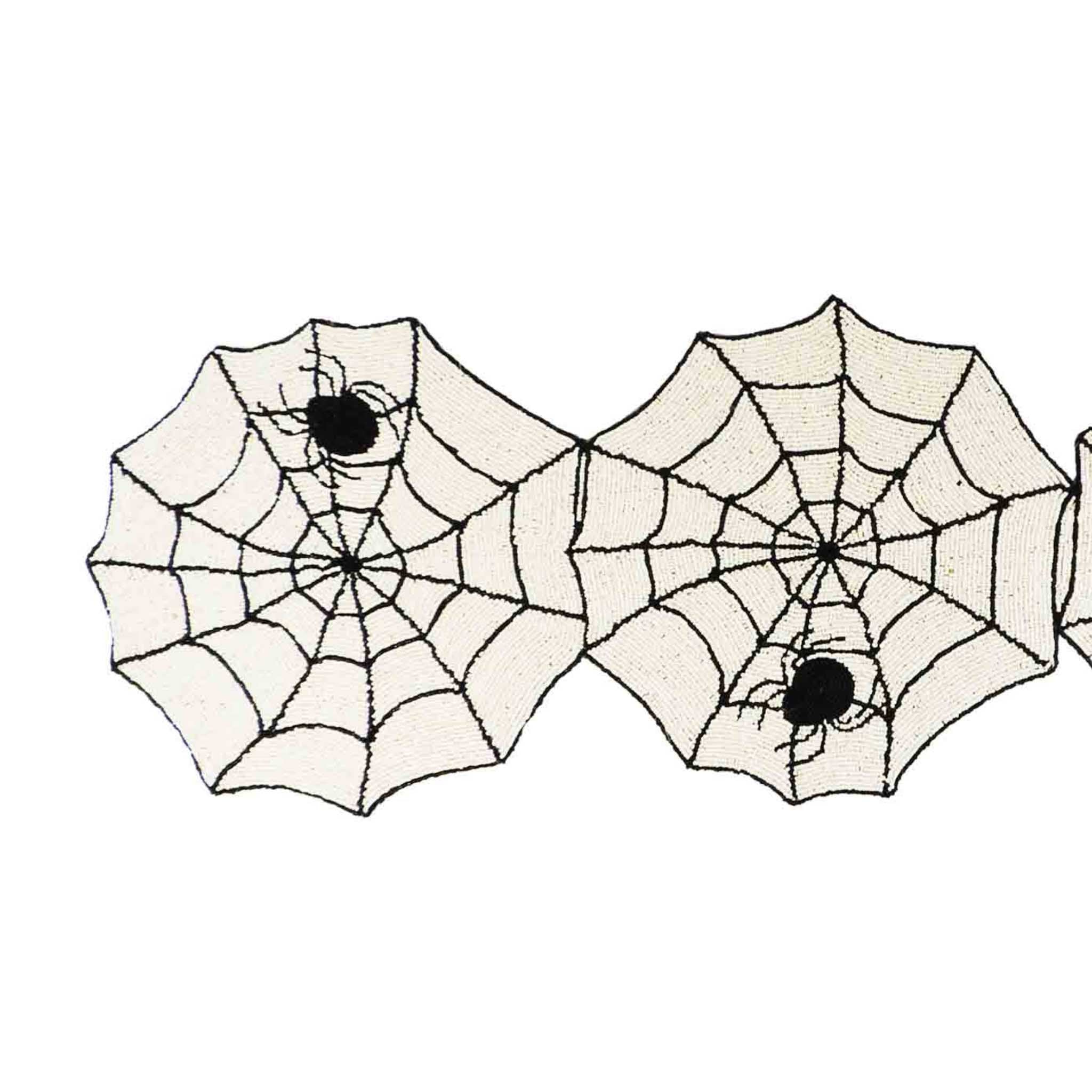 Spiderweb Halloween Bead Table Runner in Cream & Black