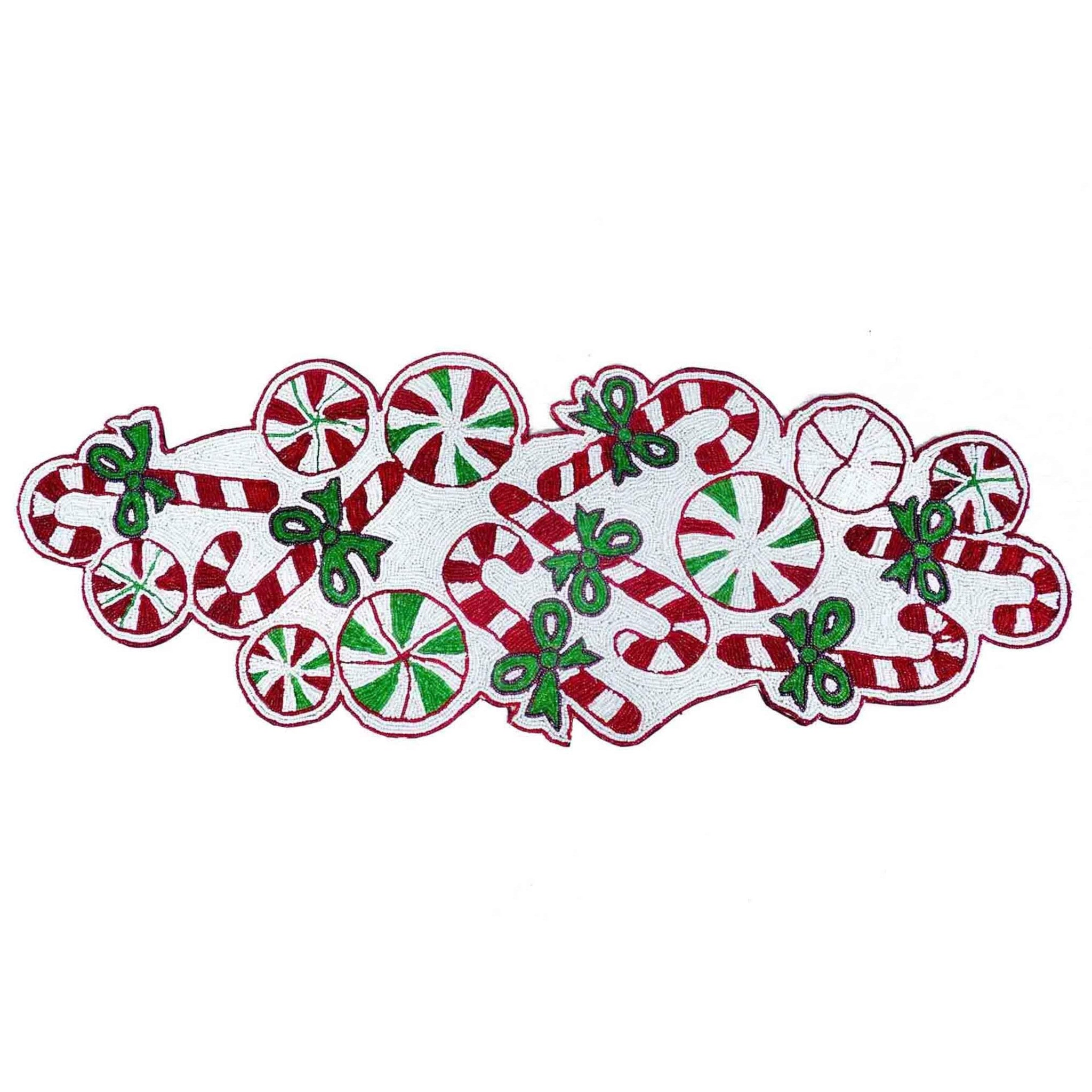 Sweet & Twisted Beaded Table Runner in Red, White & Green