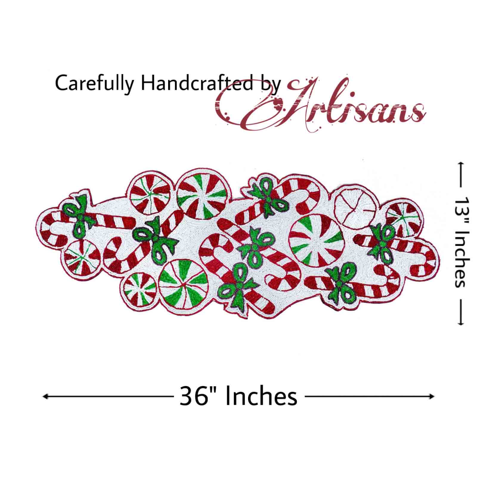 Sweet & Twisted Beaded Table Runner in Red, White & Green