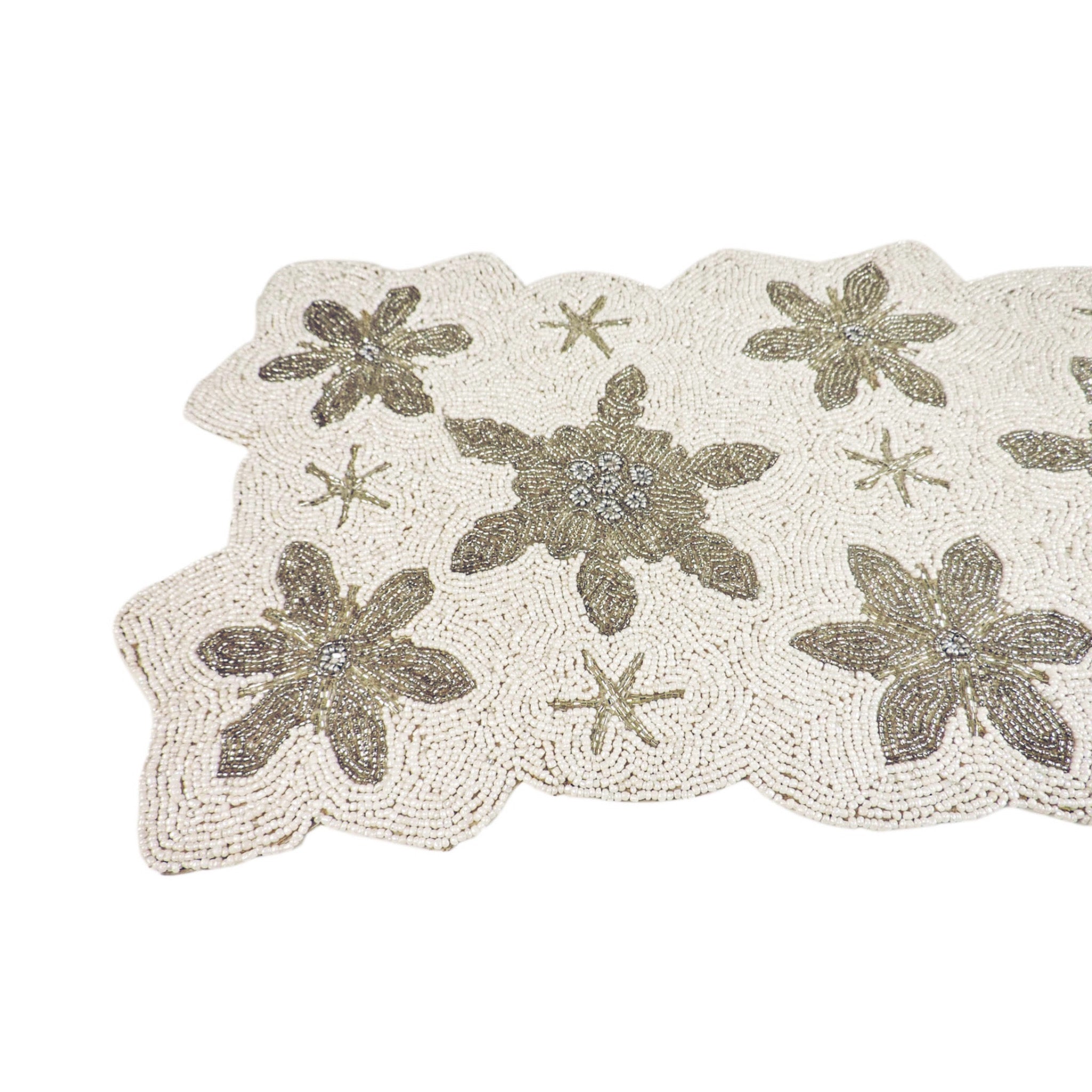 Let It Snow Beaded Winter Table Runner in White & Silver