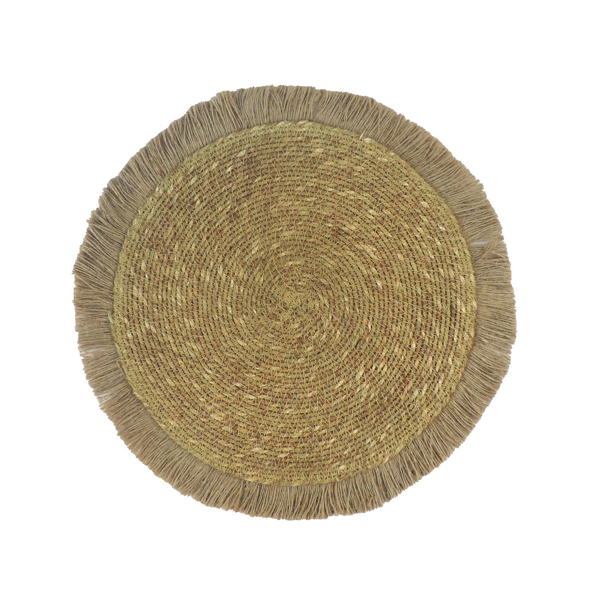 Jute Fringed Edge Placemat<br>Size: 14" Round<br>Set of 2/4<br>Color: Natural