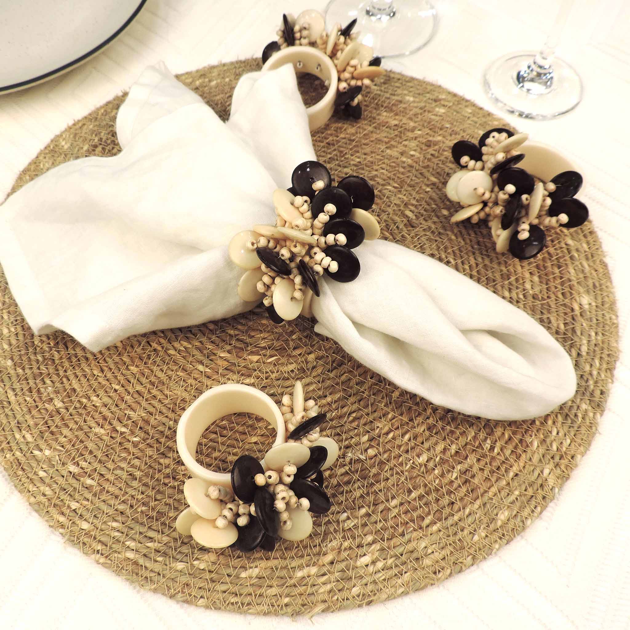 Coin n Beads Cluster Napkin Ring in Cream Brown, Set of 4