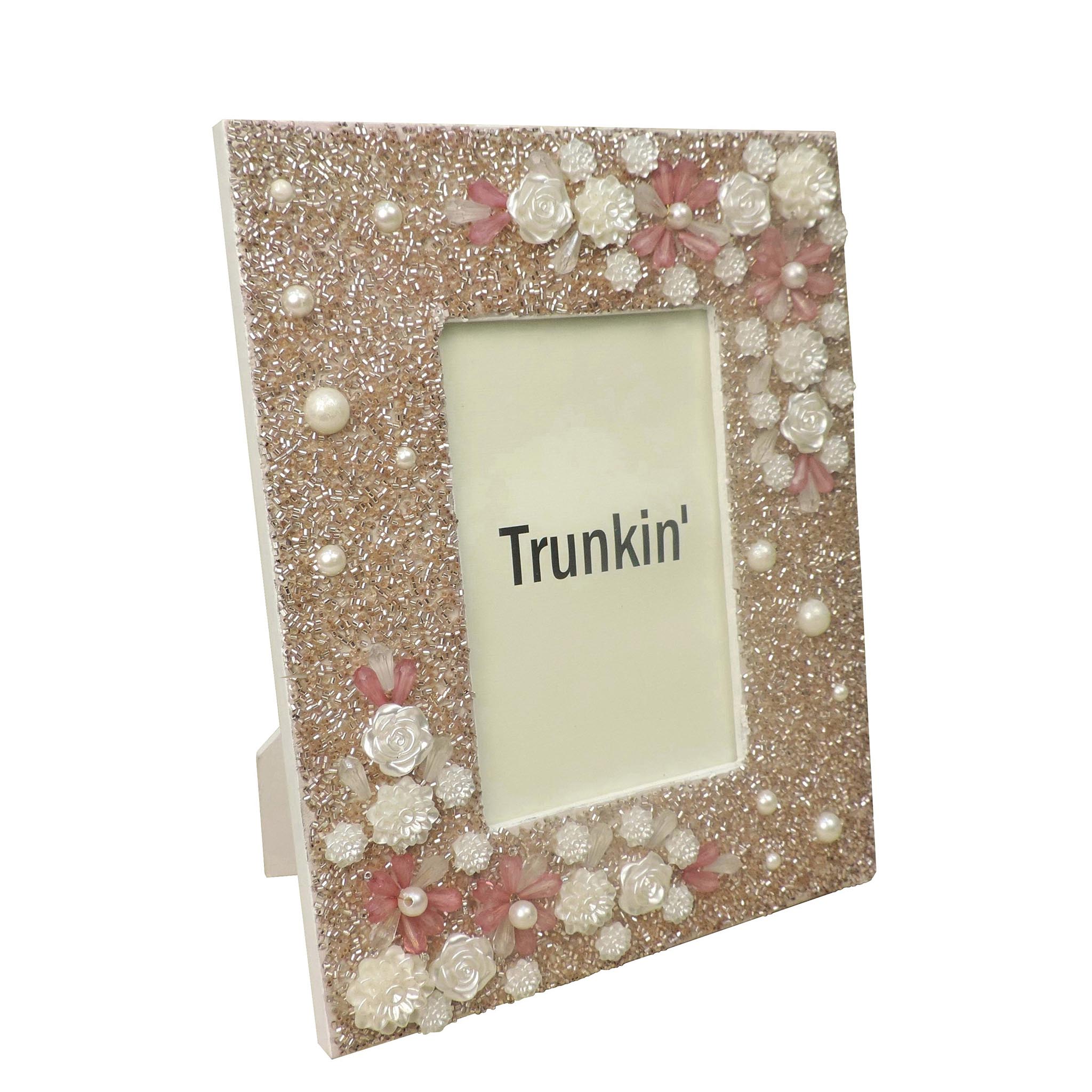 Floral Beaded Photo Frame in Pink