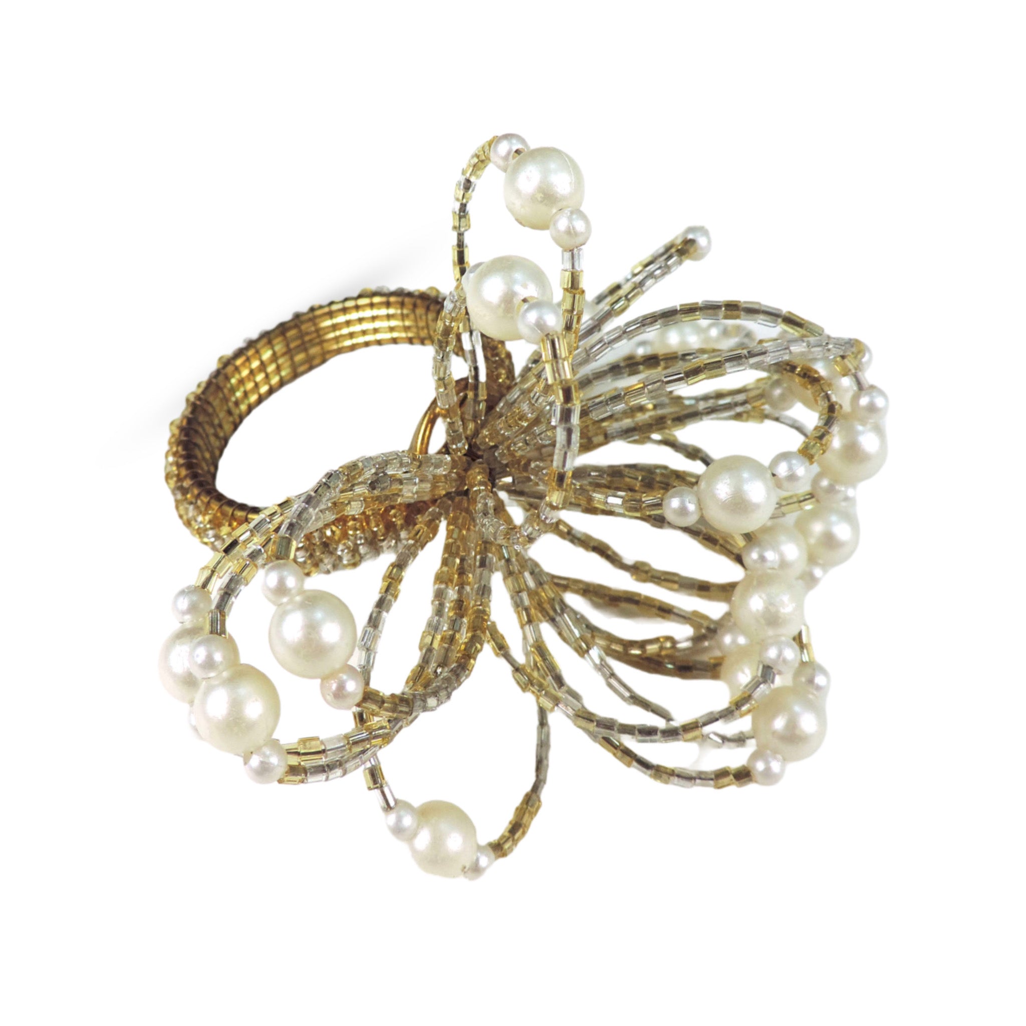 Pearl Flower Napkin Ring in Gold, Set of 4