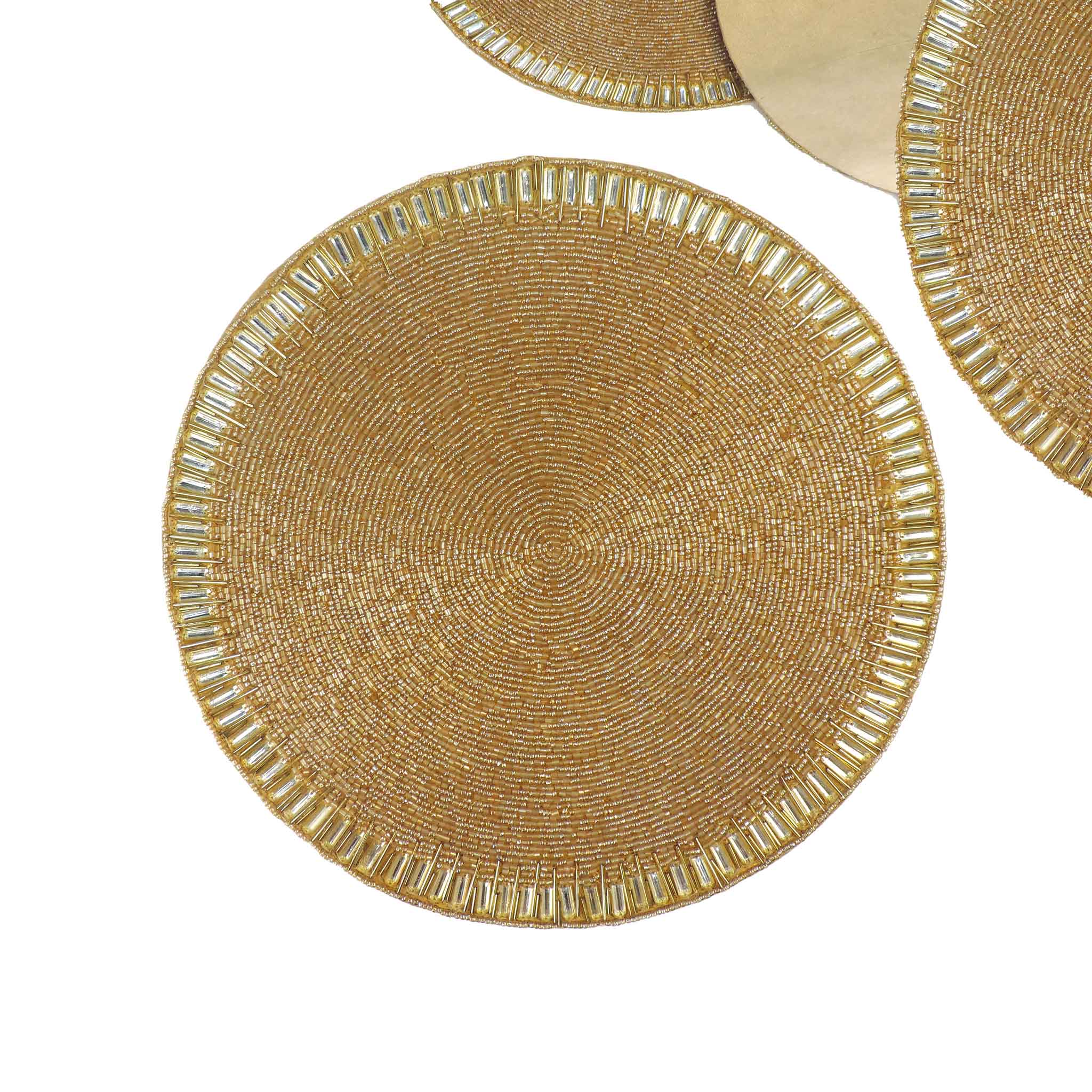 Glam Crystal Bead Embroidered Placemat in Gold, Set of 2/4