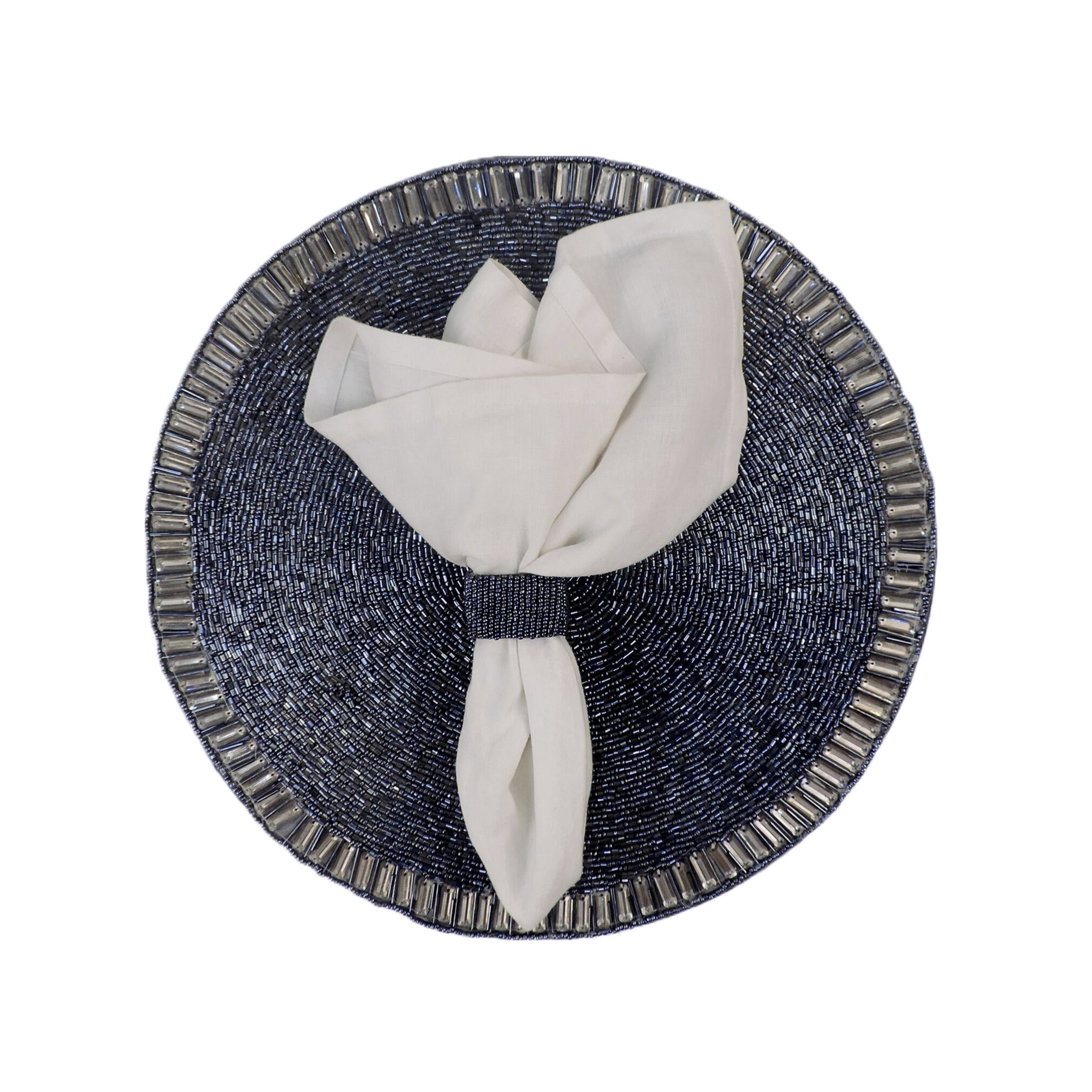 Glam Crystal Bead Embroidered Placemat in Luster Blue, Set of 2/4
