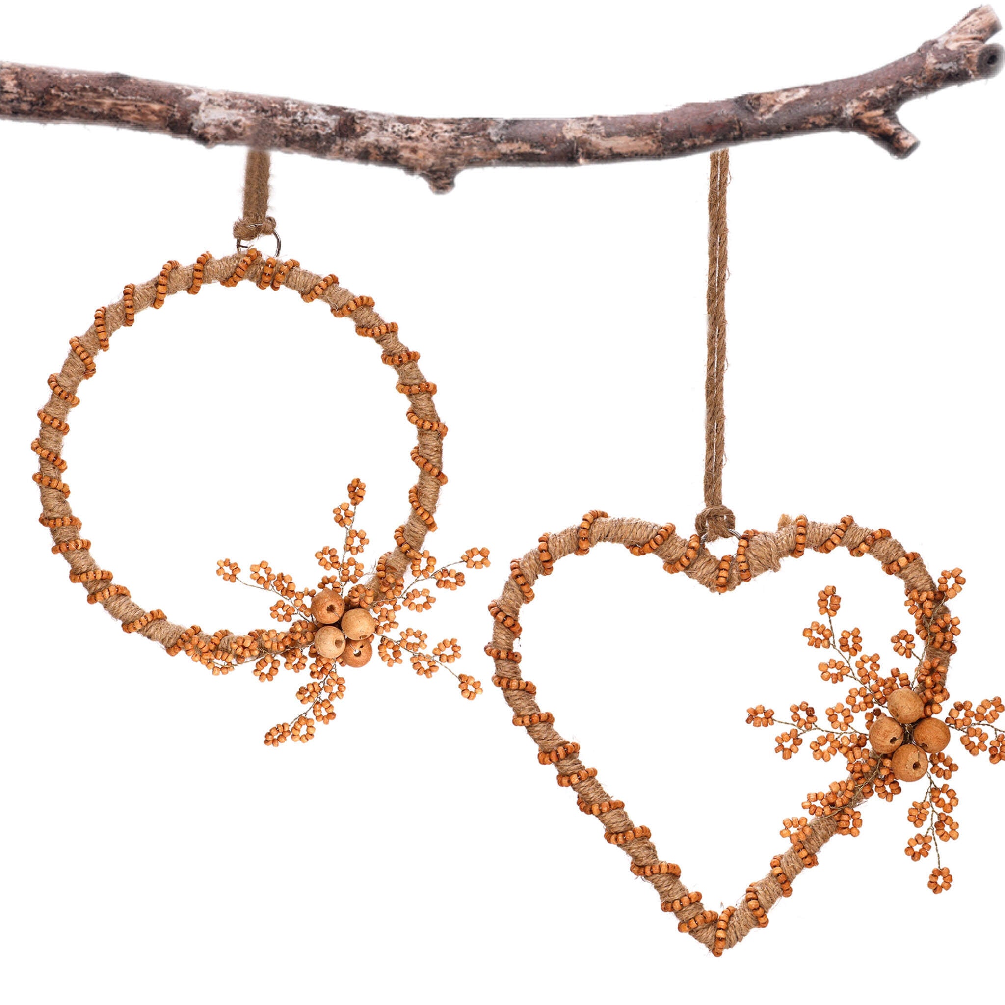 Back To Nature Wreath & Heart Hanging in Natural, Set of 2