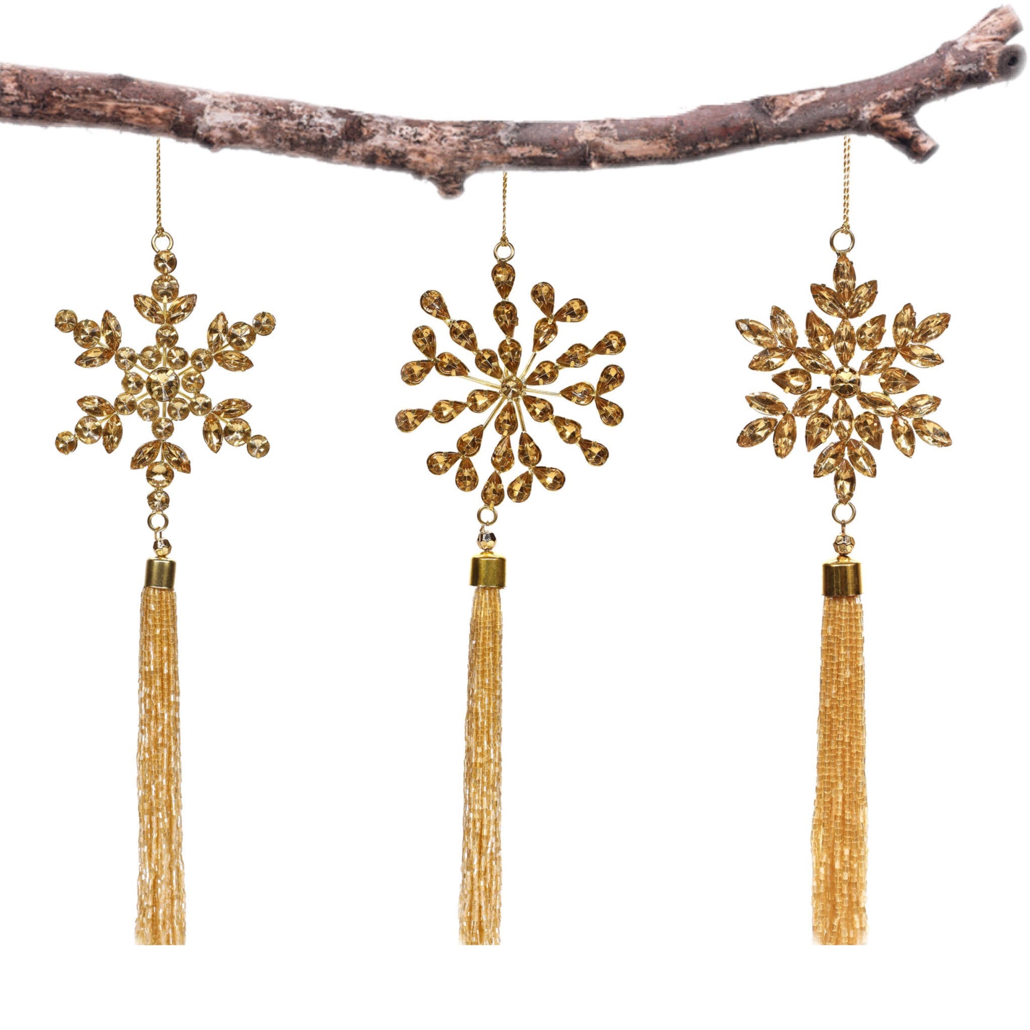 Gold Jeweled Christmas Tree Ornament, Set of 3