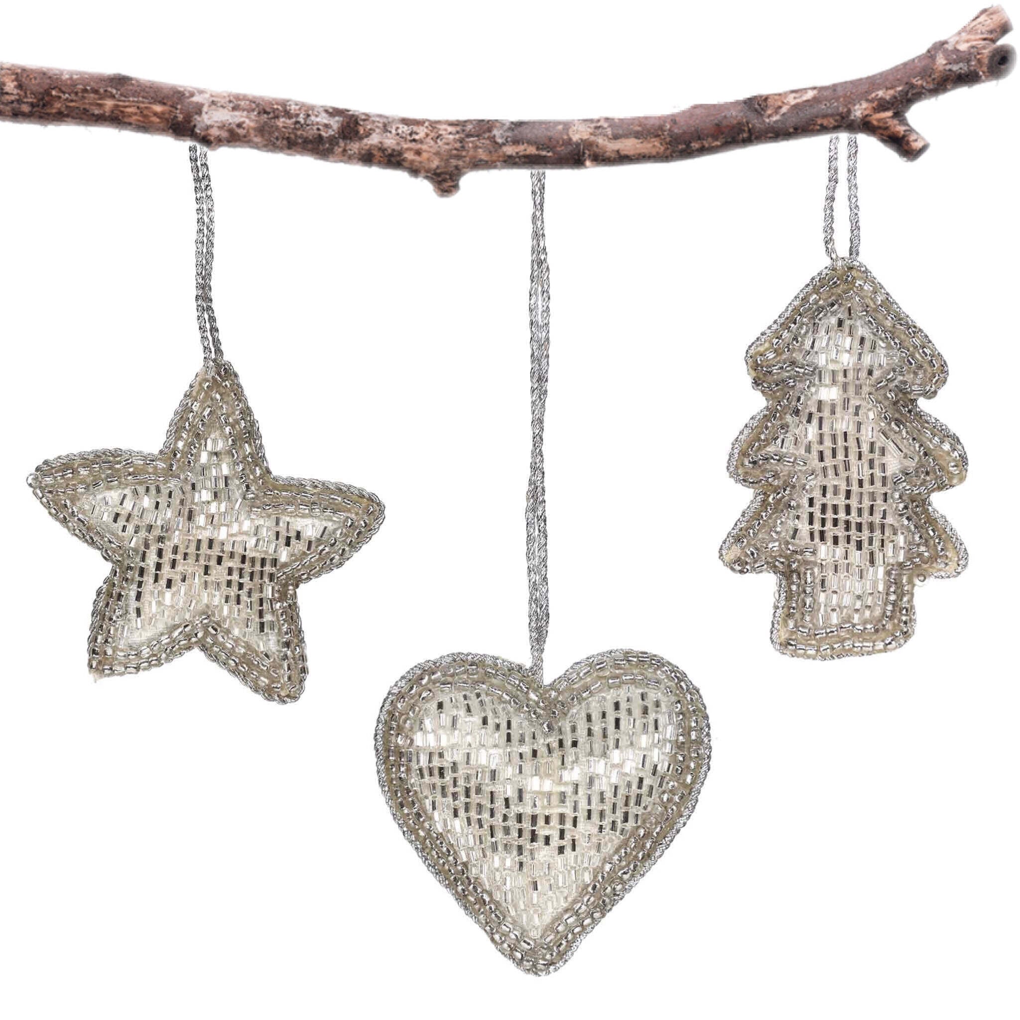 3 Wishes Embroidered Plush Hanging in Silver, Set of 3