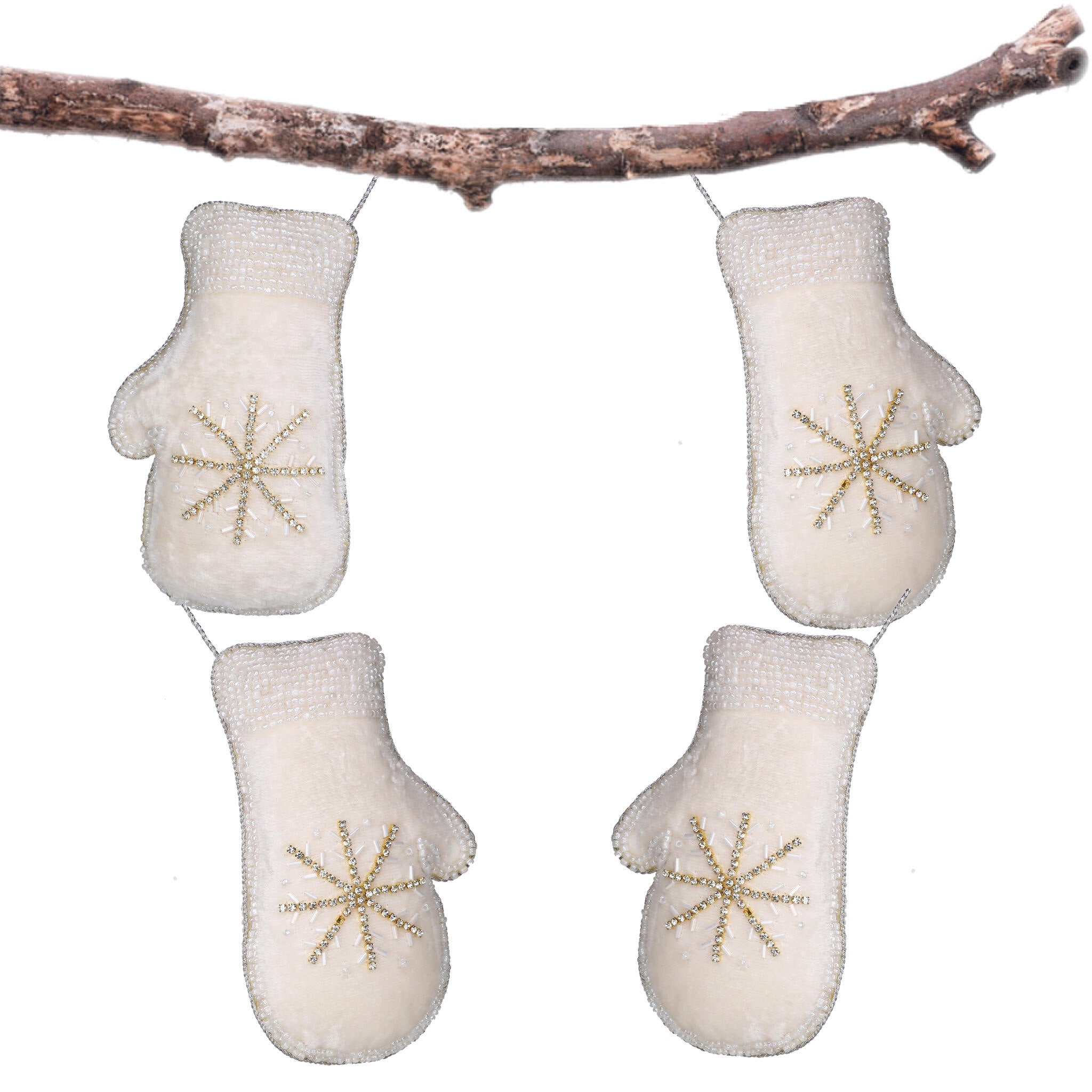 Sugar & Spice Bead Embroidered Plush Hanging in White & Gold, Set of 2