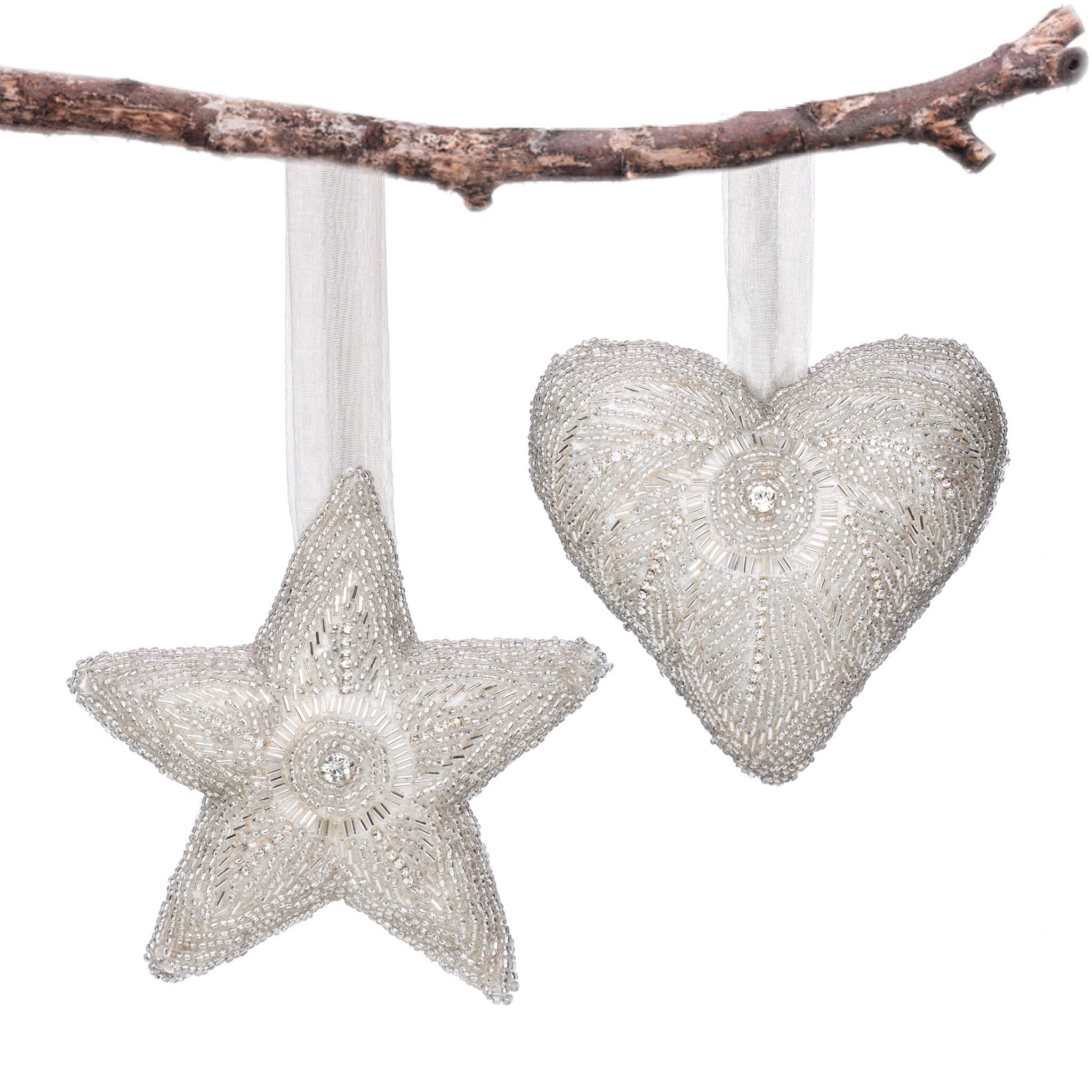 Sugar & Spice Bead Embroidered Plush Hanging in Silver, Set of 2