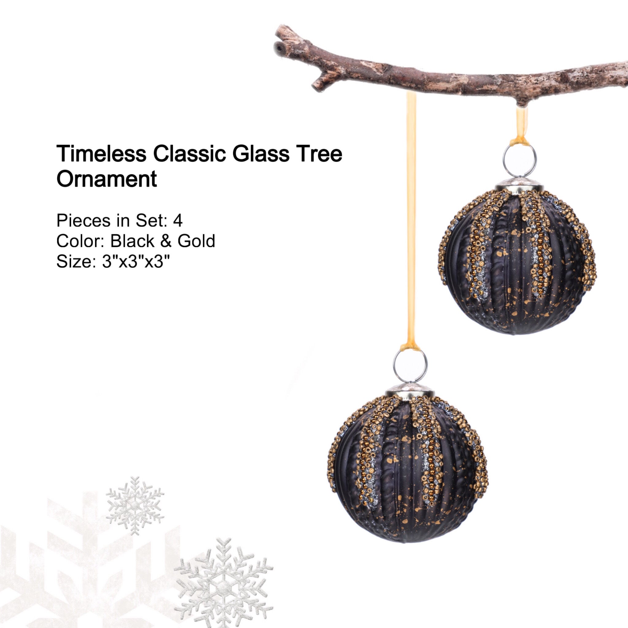 Timeless Classic Glass Tree Ornament in Black, Boxed Set of 4