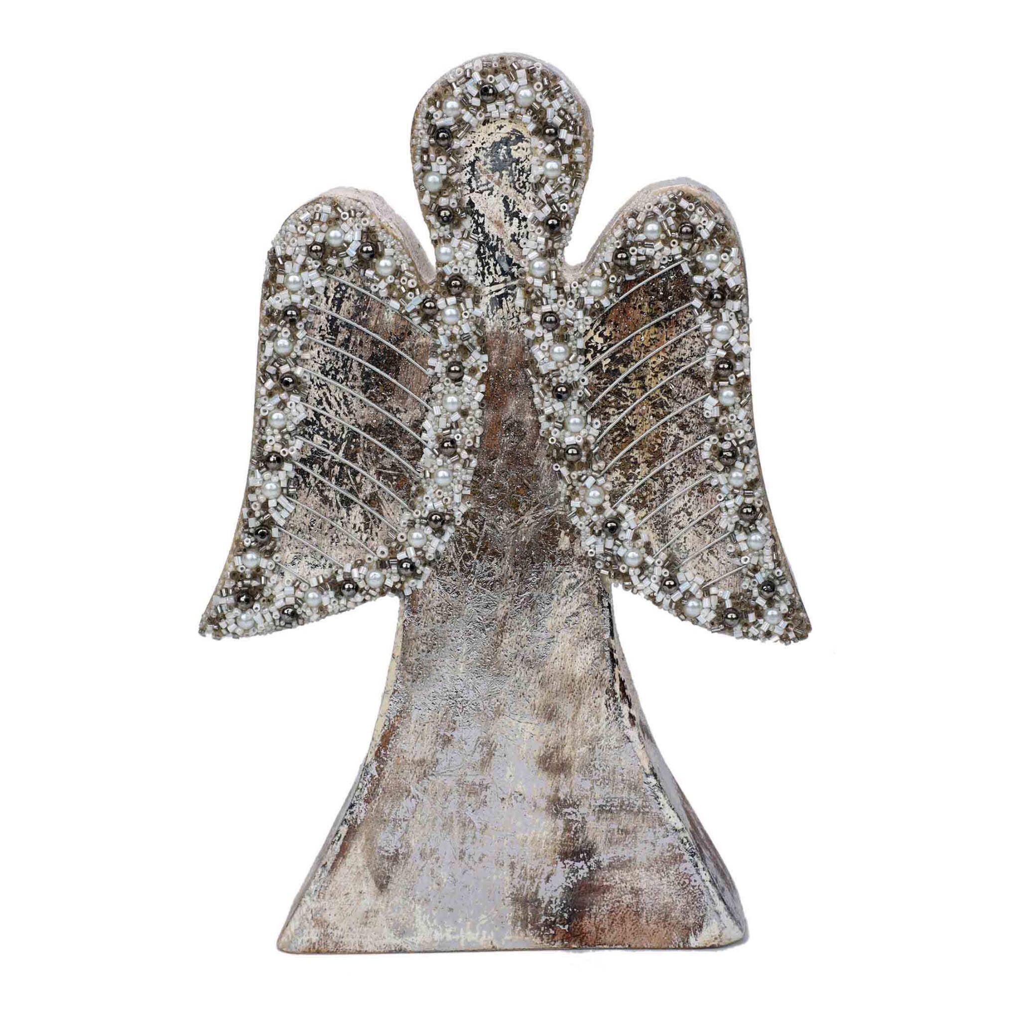 Send Me an Angel Wood Sculpture in Silver & White