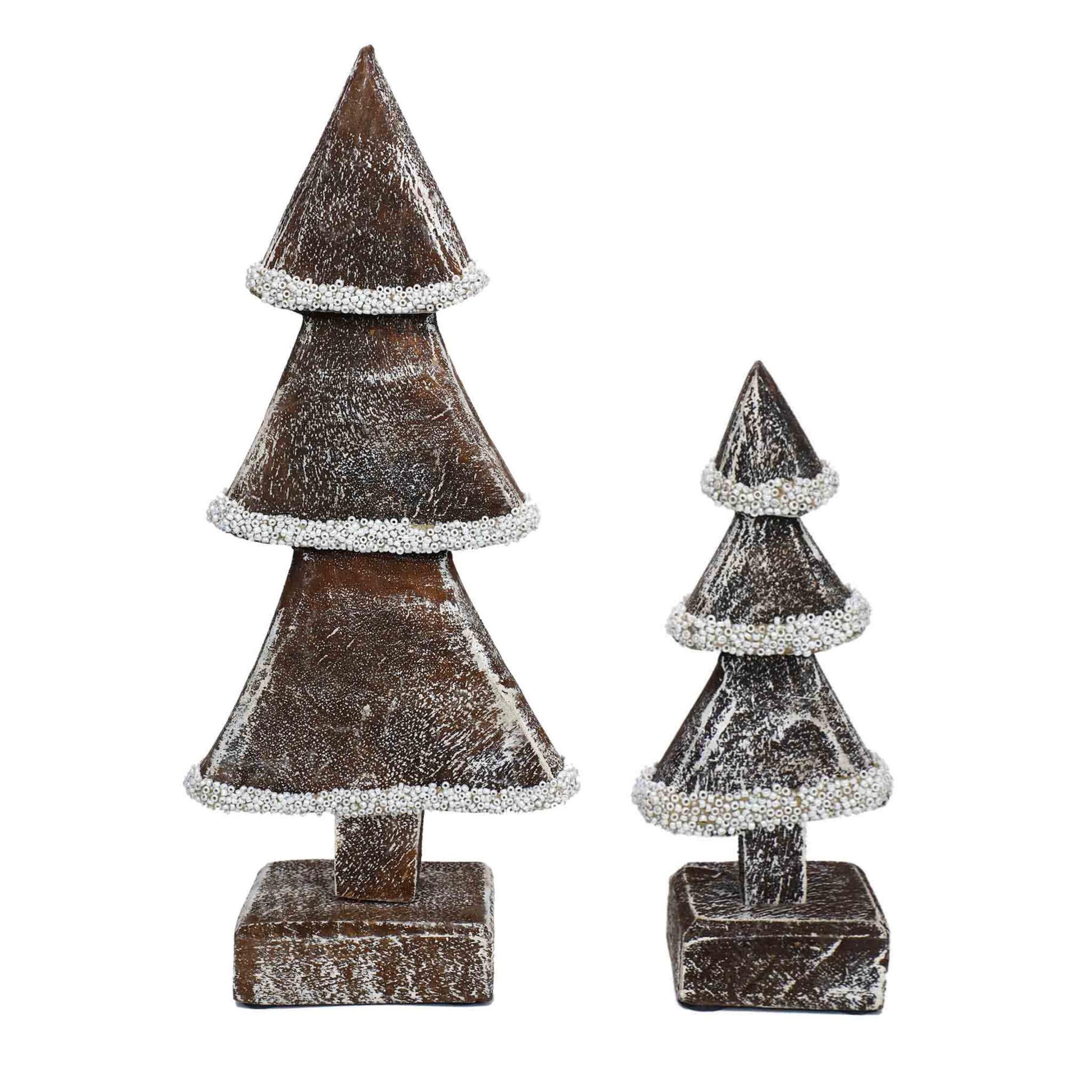 Alpine Christmas Tree Duo in White & Natural, Set of 2