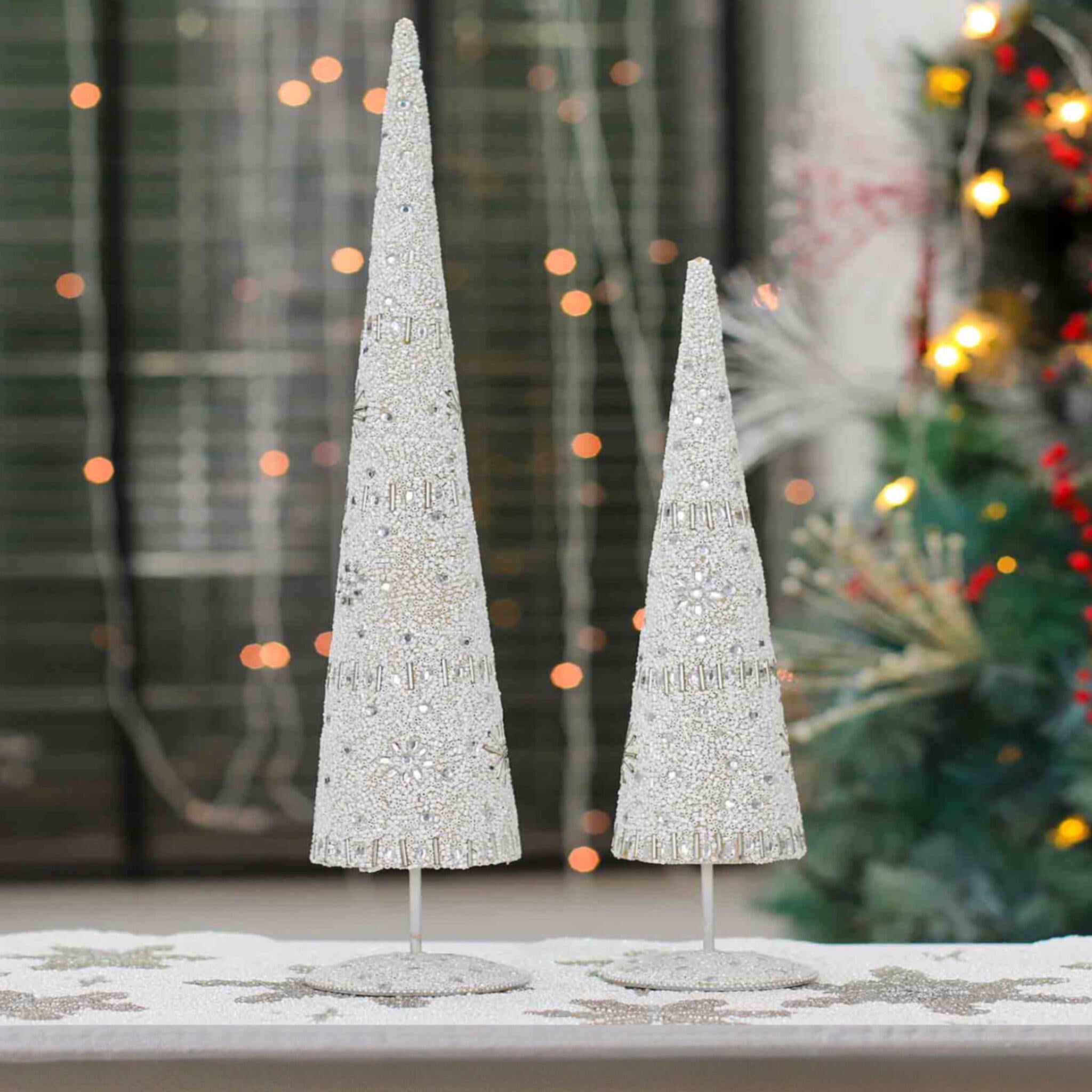 Enchanted Christmas Tree Duo in White, Set of 2