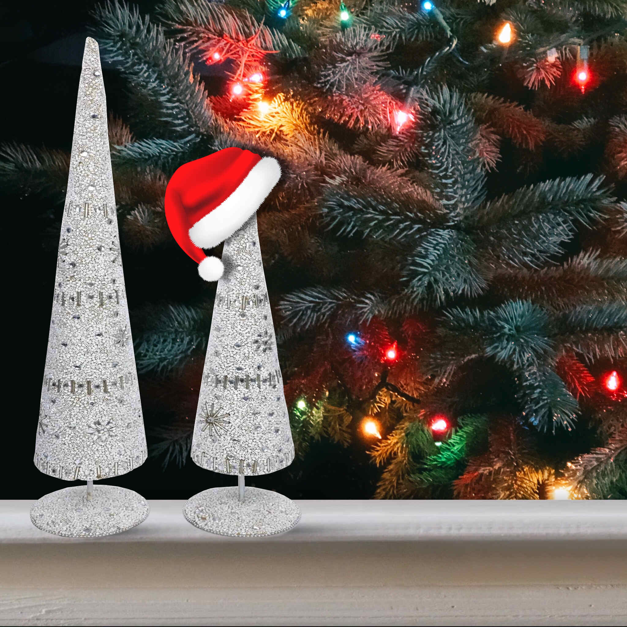 Enchanted Christmas Tree Duo in White, Set of 2