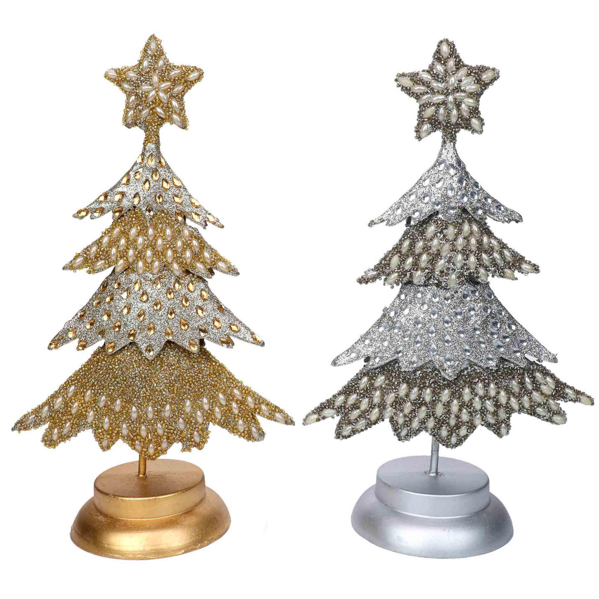 Whoville Christmas Trees in Silver, Gold & White, Set of 2