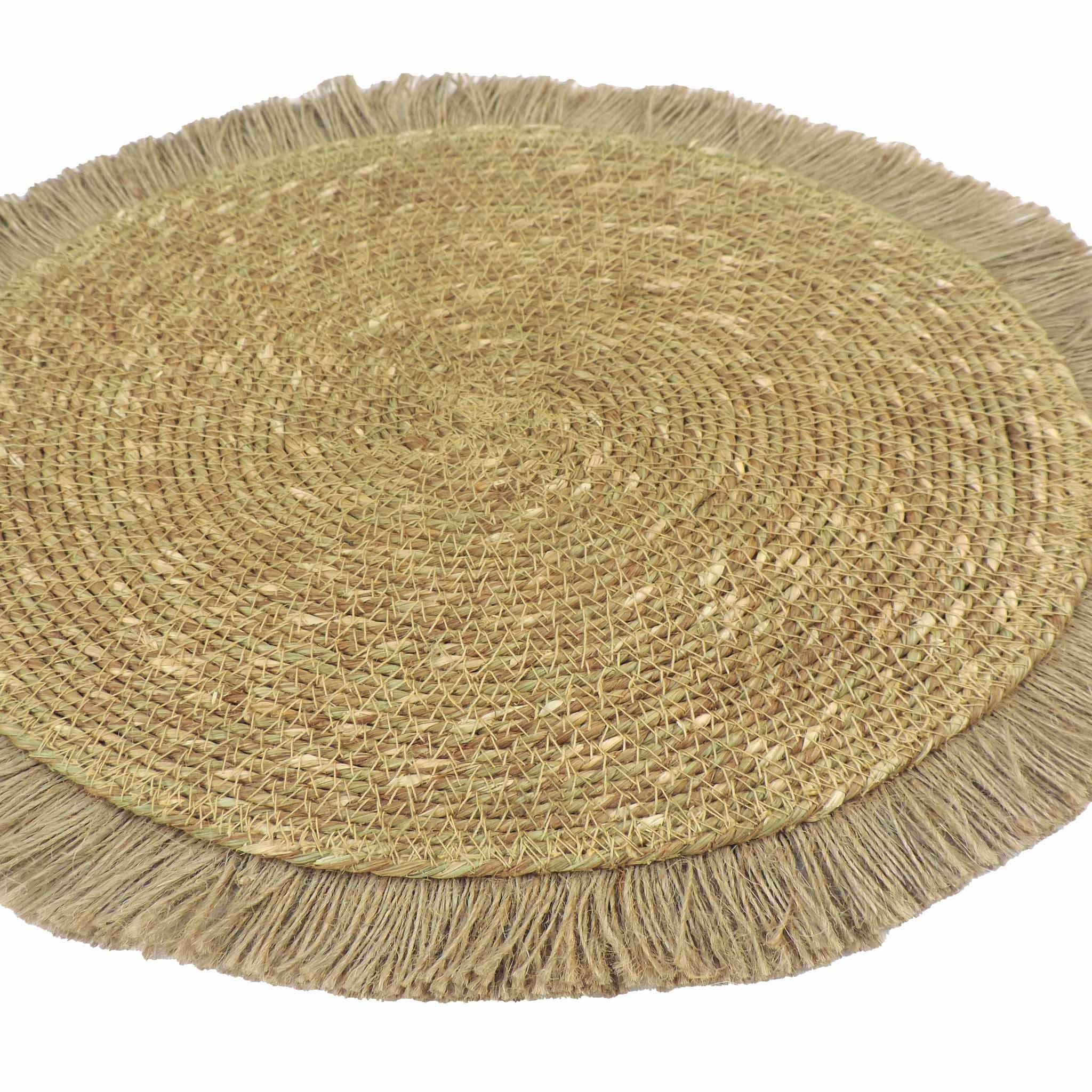 Braided Natural Jute Placemat with Fringe, Set of 2