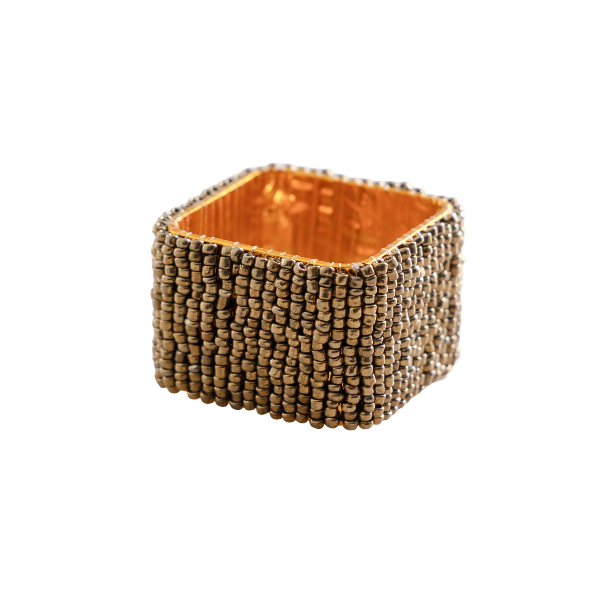 Classic Square Napkin Ring in Antique Gold, Set of 4