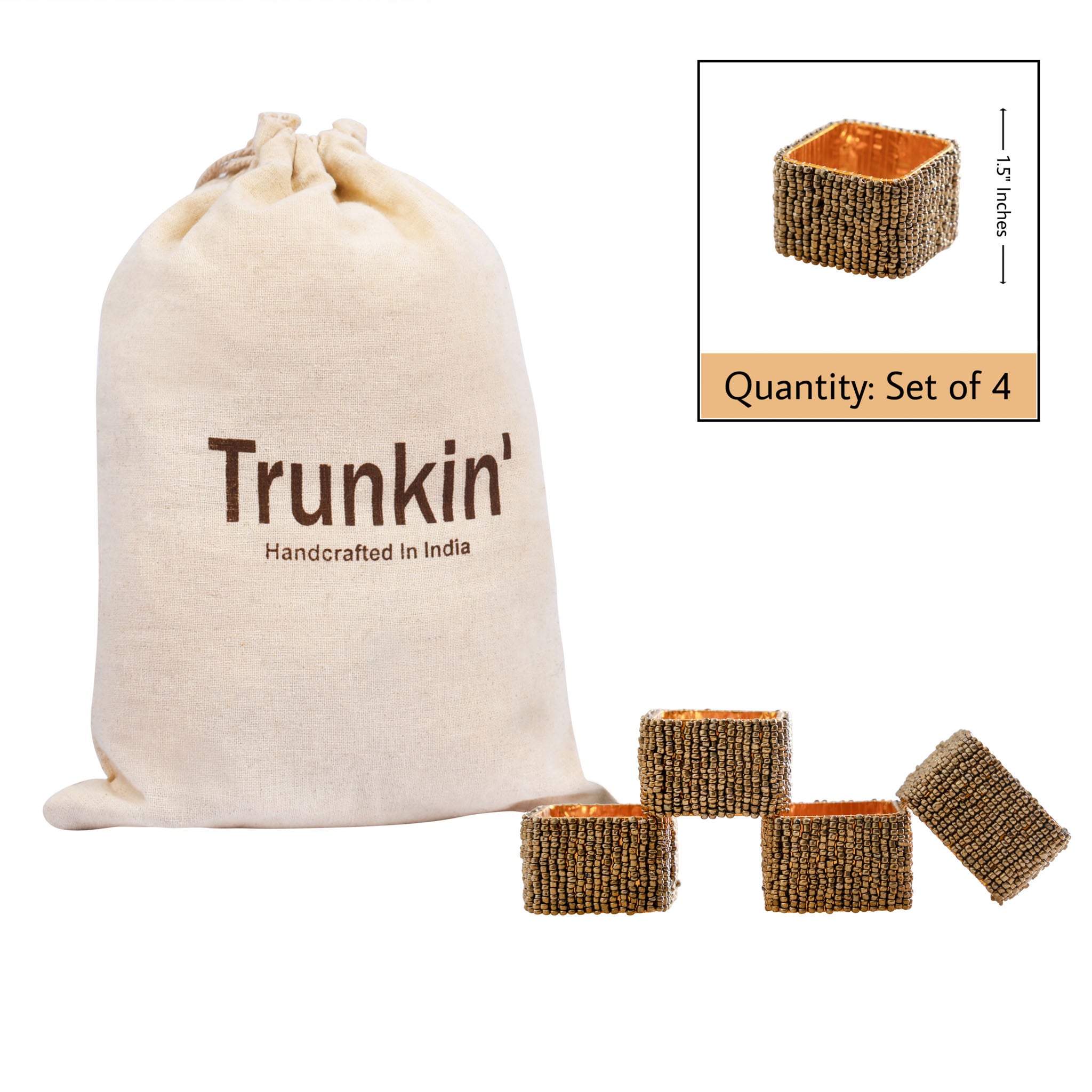 Classic Square Napkin Ring in Antique Gold, Set of 4