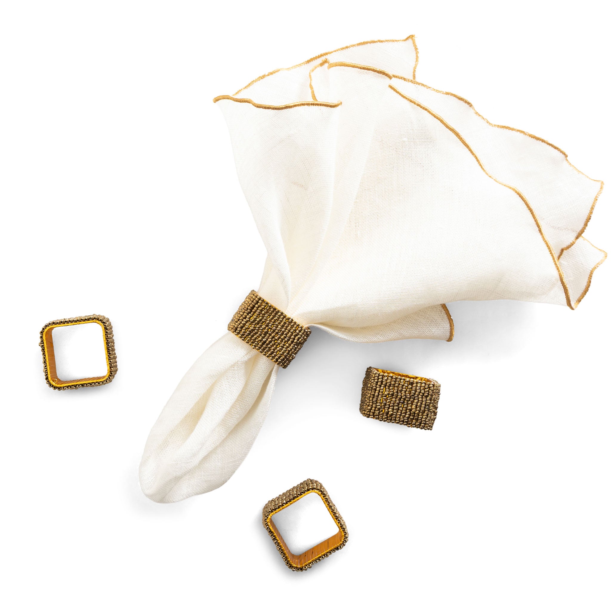 Classic Square Napkin Ring in Antique Gold, Set of 4